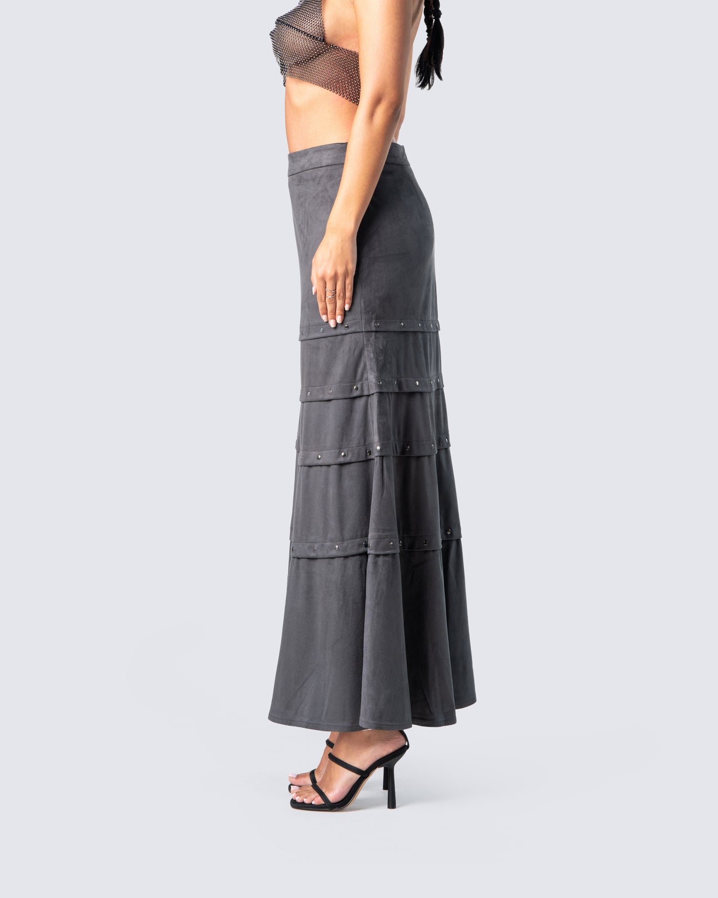 Ravi Grey Vegan Suede Maxi Skirt