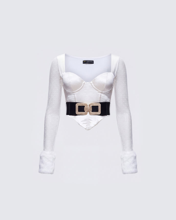 Rae Ivory Fur Cuff Corset Top