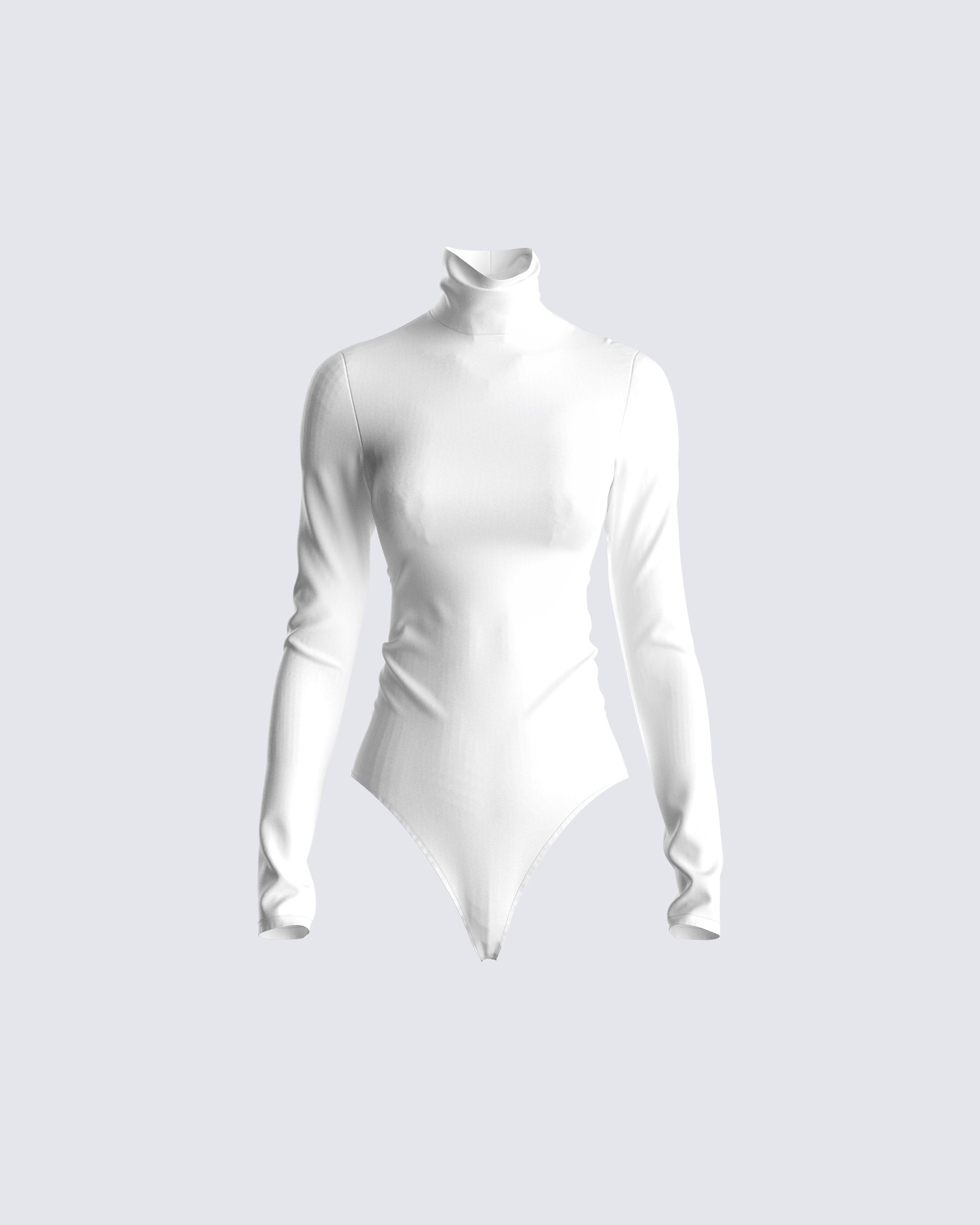 White Backless High Neck Thumb Hole Bodysuit, Bodysuits