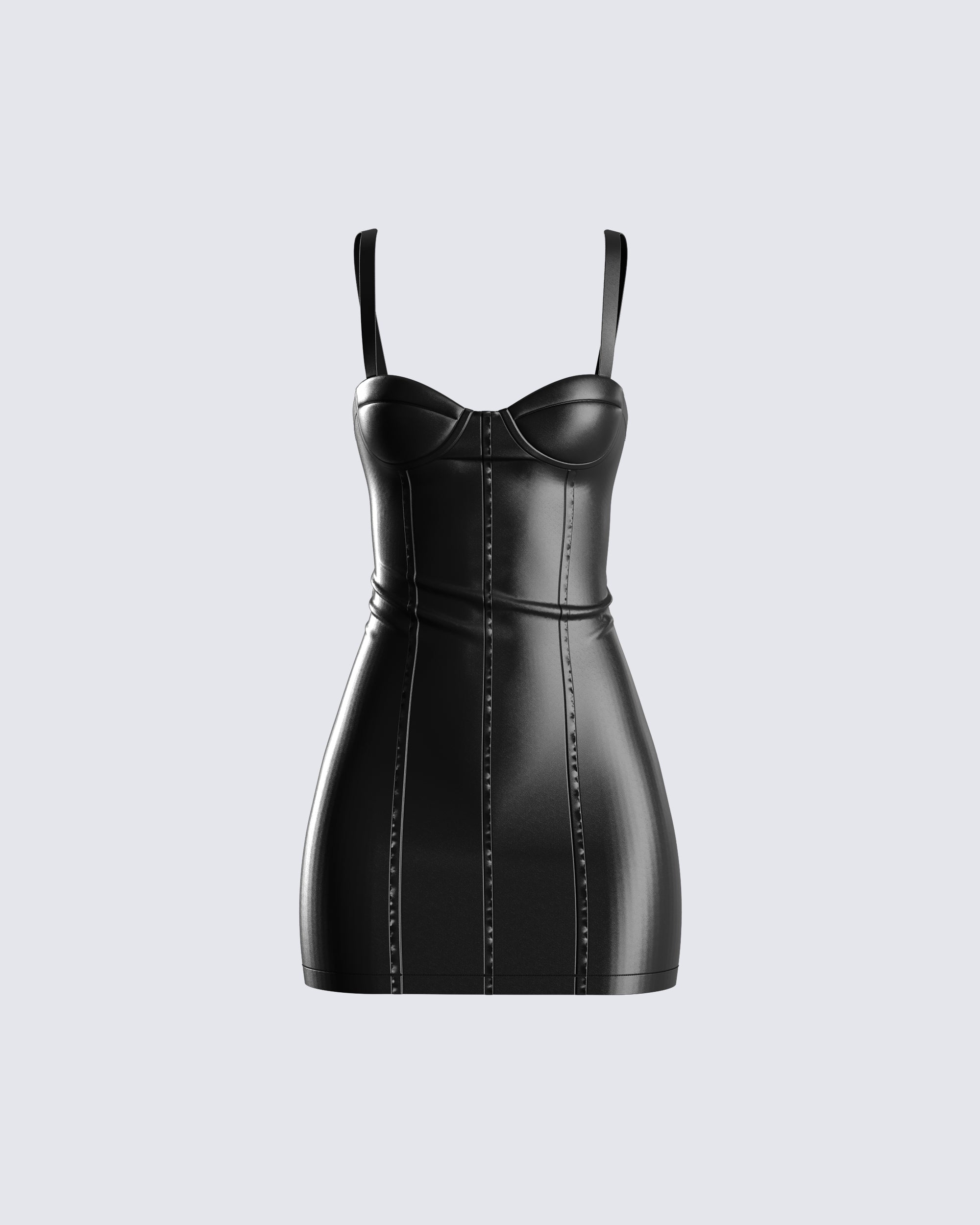 Vegan Leather Gathered Dress - Black