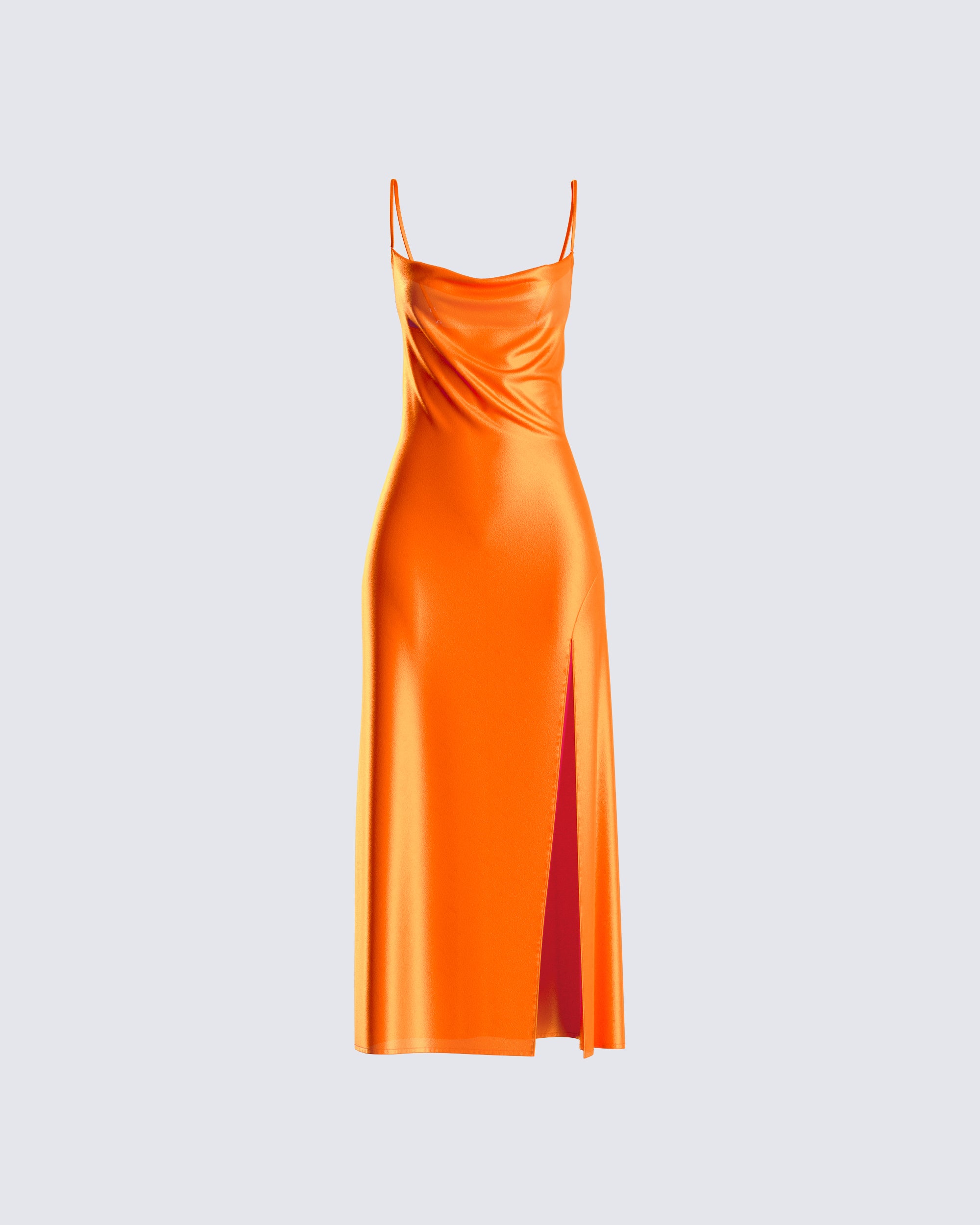 Orange Satin Midi Dress