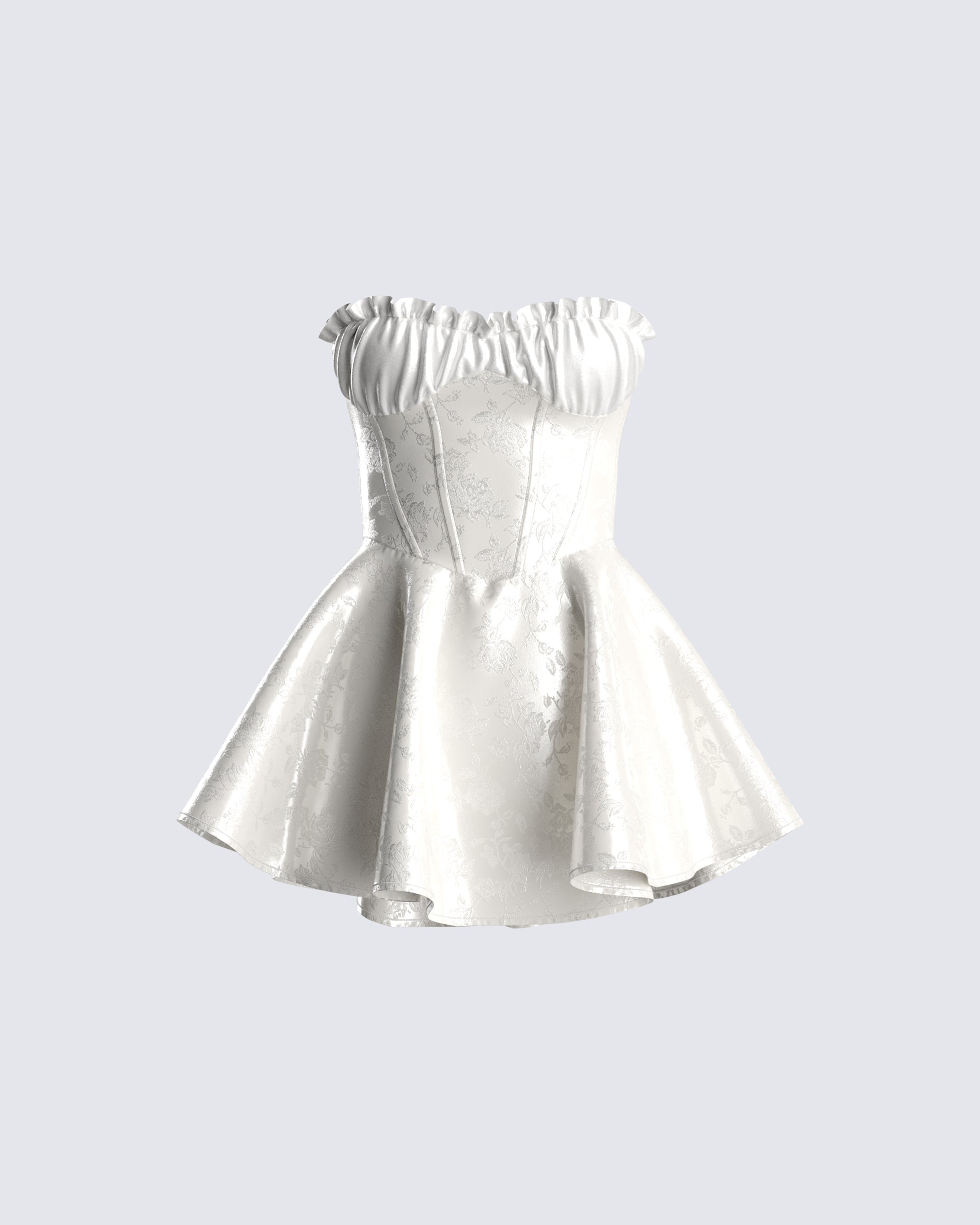 White Strapless Mini Dress - Jacquard Corset Flared Xs White Strapless Mini Dress - Jacquard Corset Flared Xs