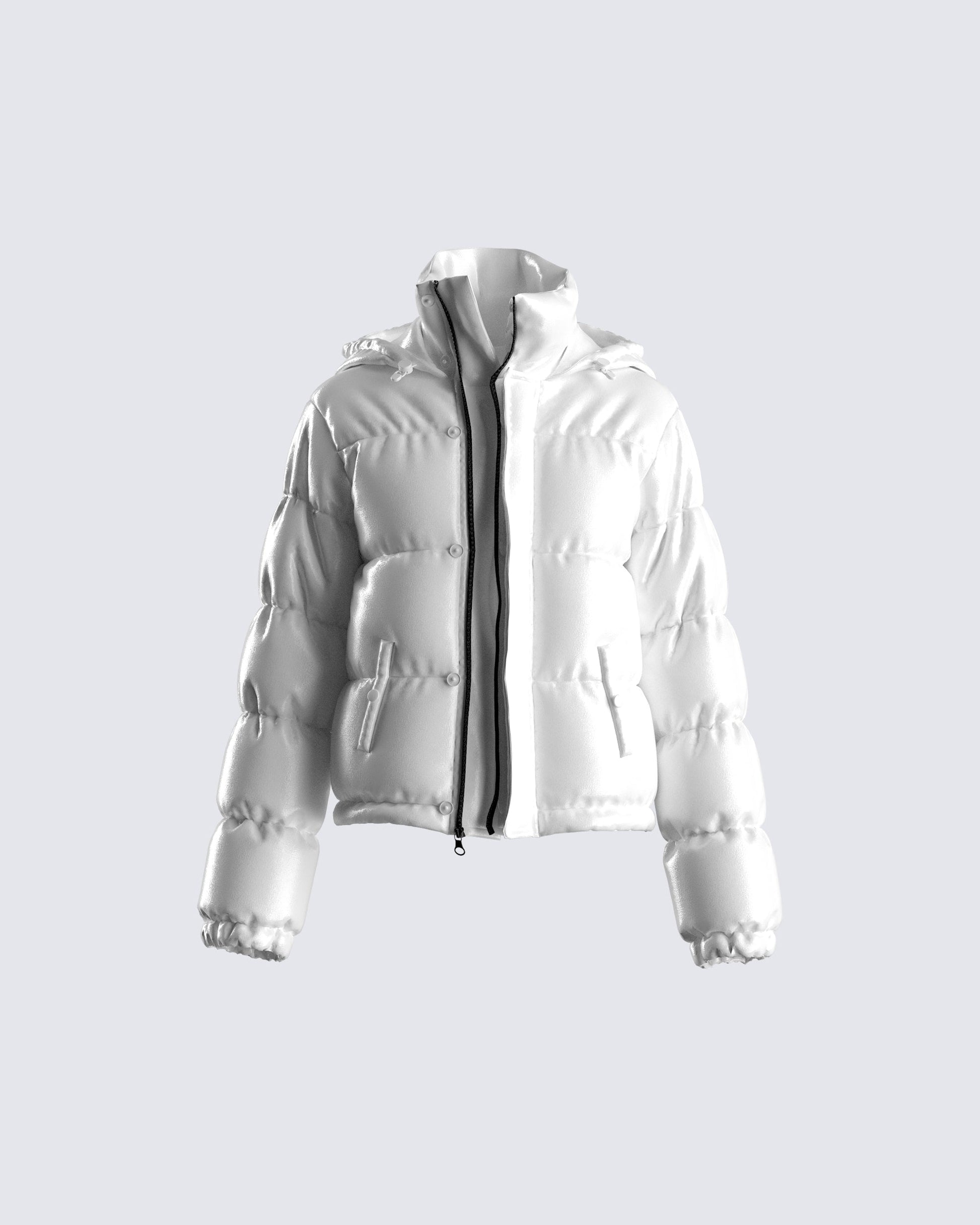 Deandra White Puffer Jacket 3d product front