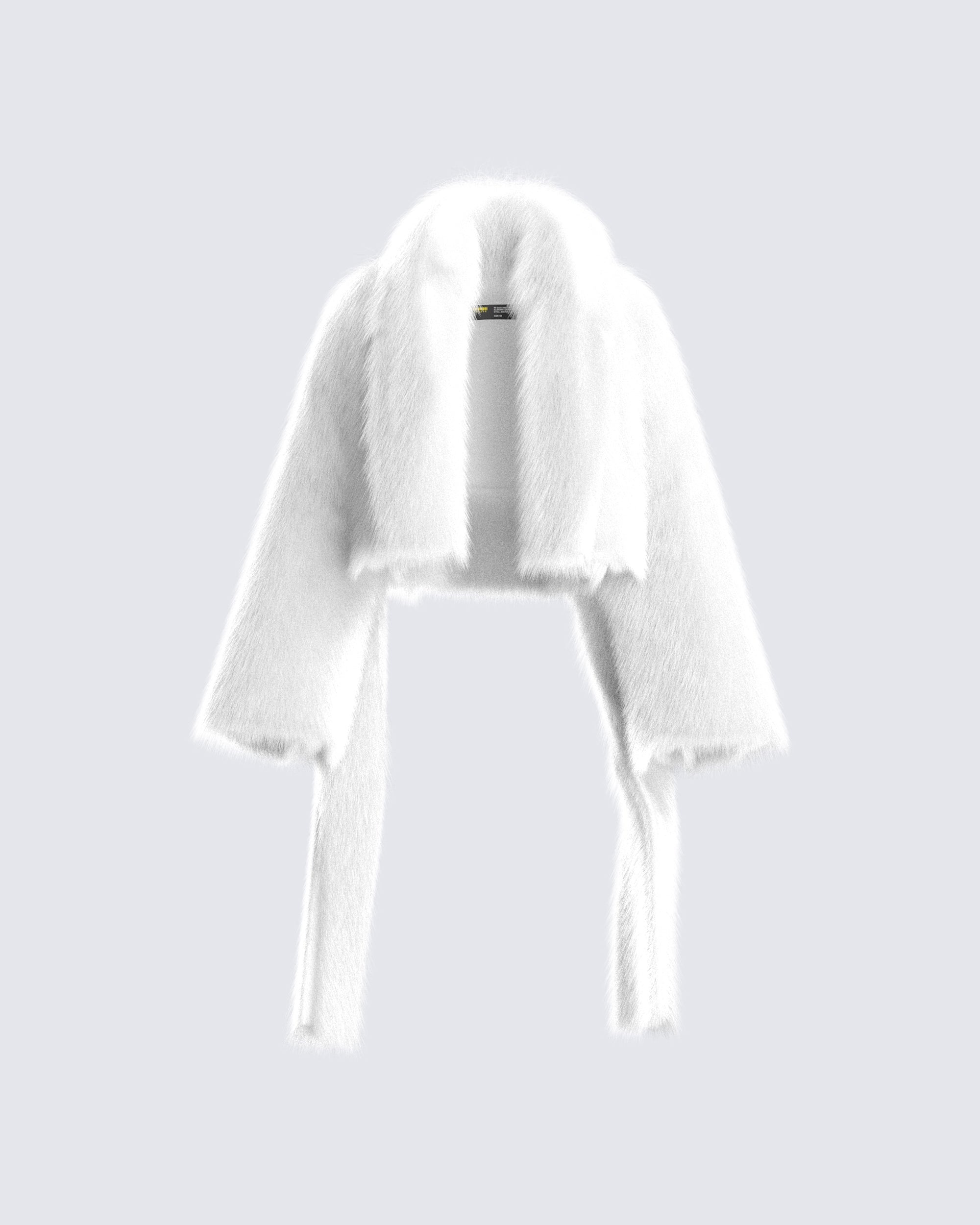 Fluffy Faux Fur Vegan Coat in White – NONAT