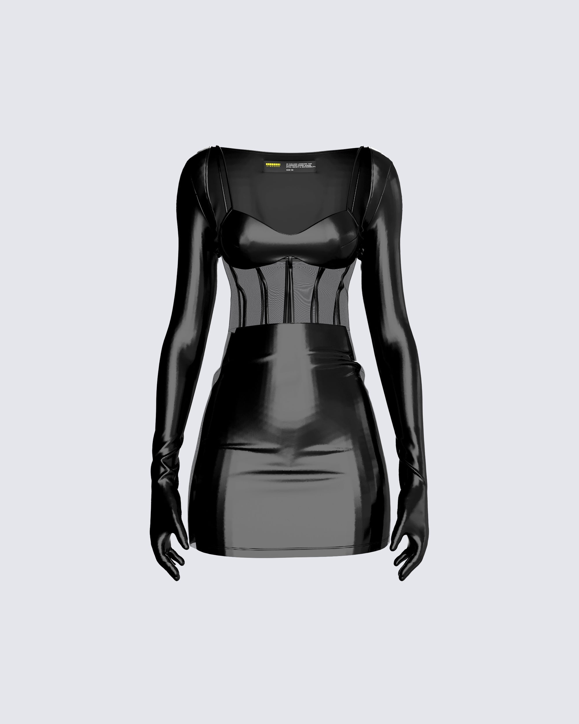 Black Latex Mini Dress with Gloves - Corset Bodycon S Black Latex Mini Dress with Gloves - Corset Bodycon S