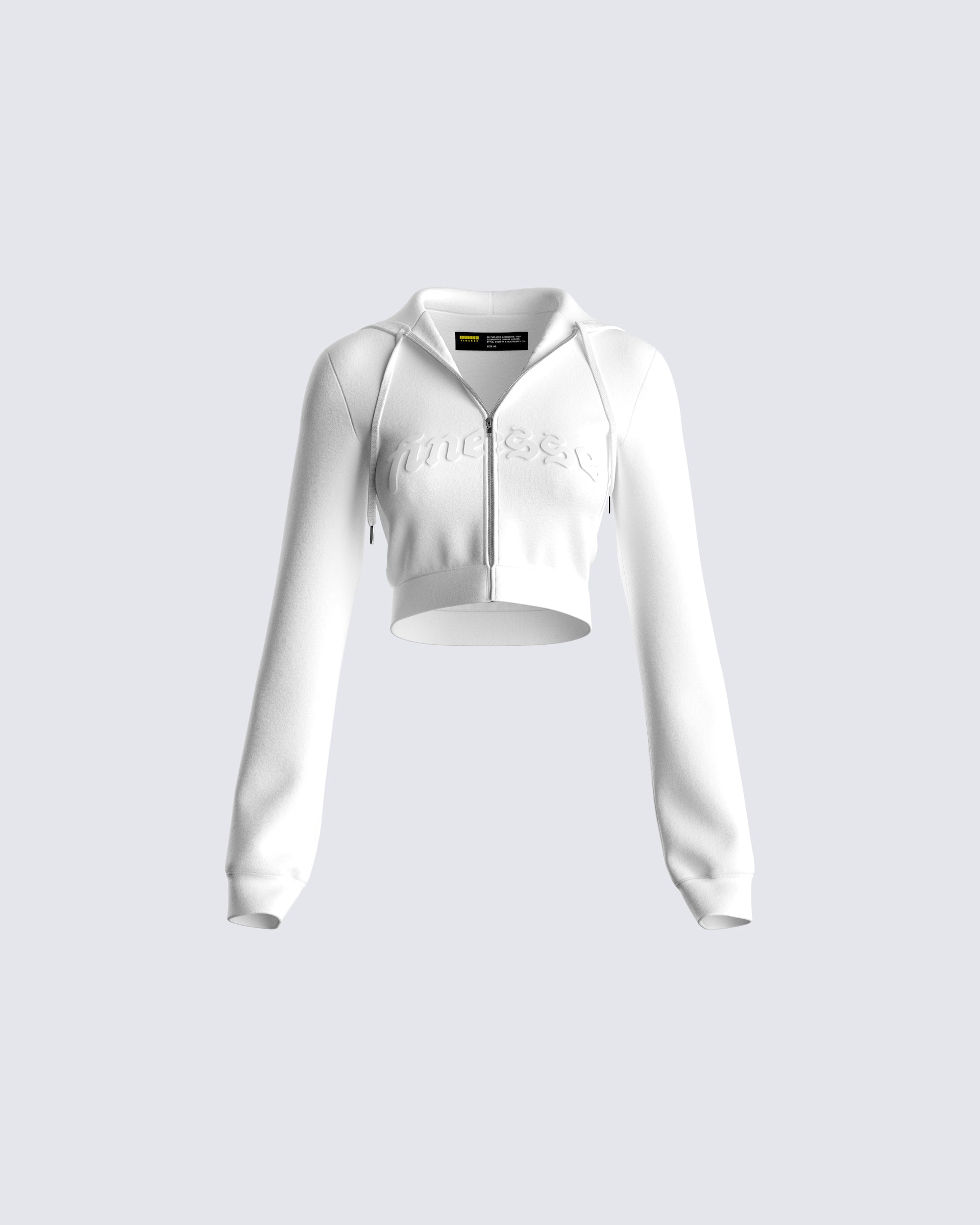 Full Zip Cropped Zip Up Hoodie White White Crop Zip Hoodie