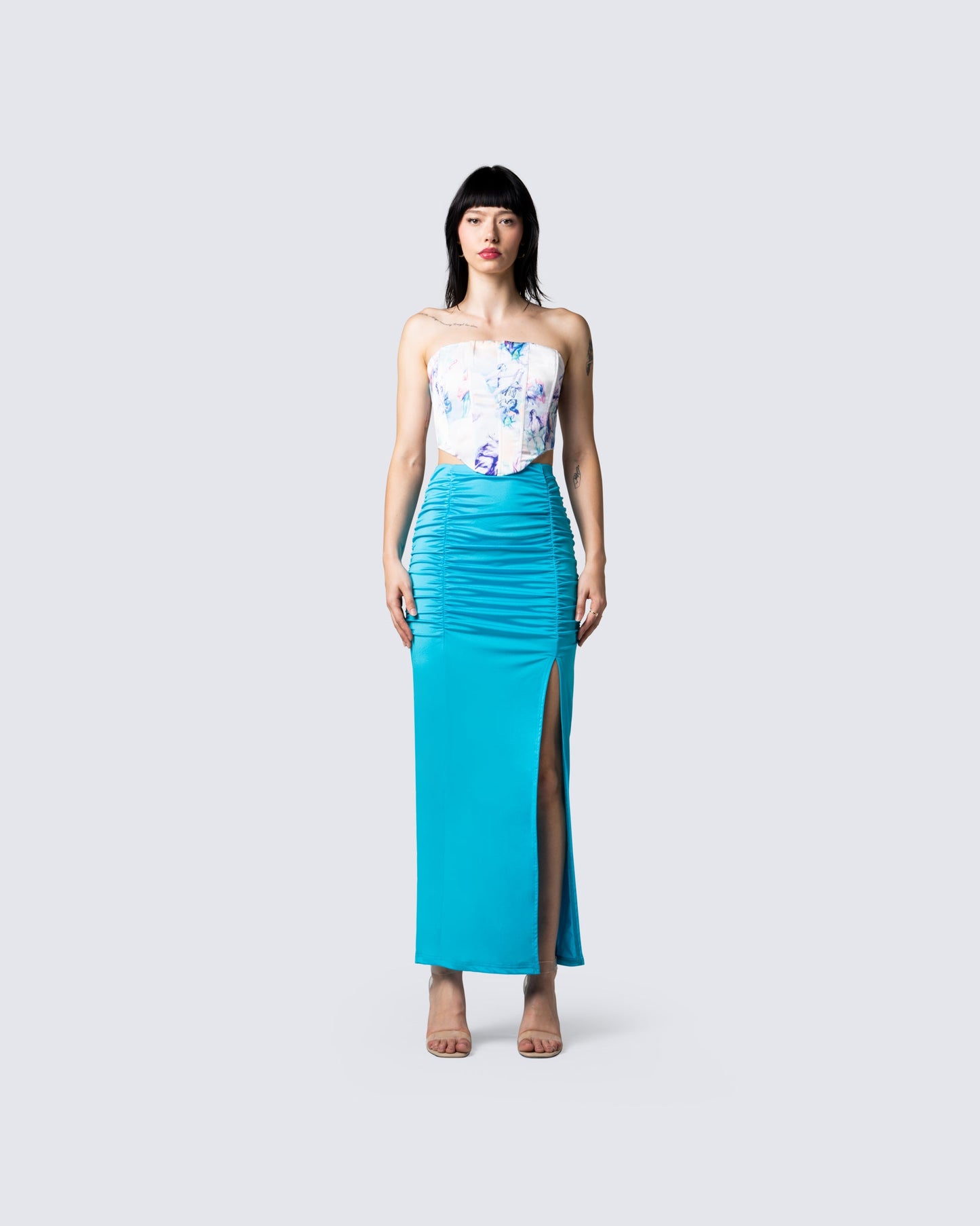 Annalise Blue Maxi Skirt model front
