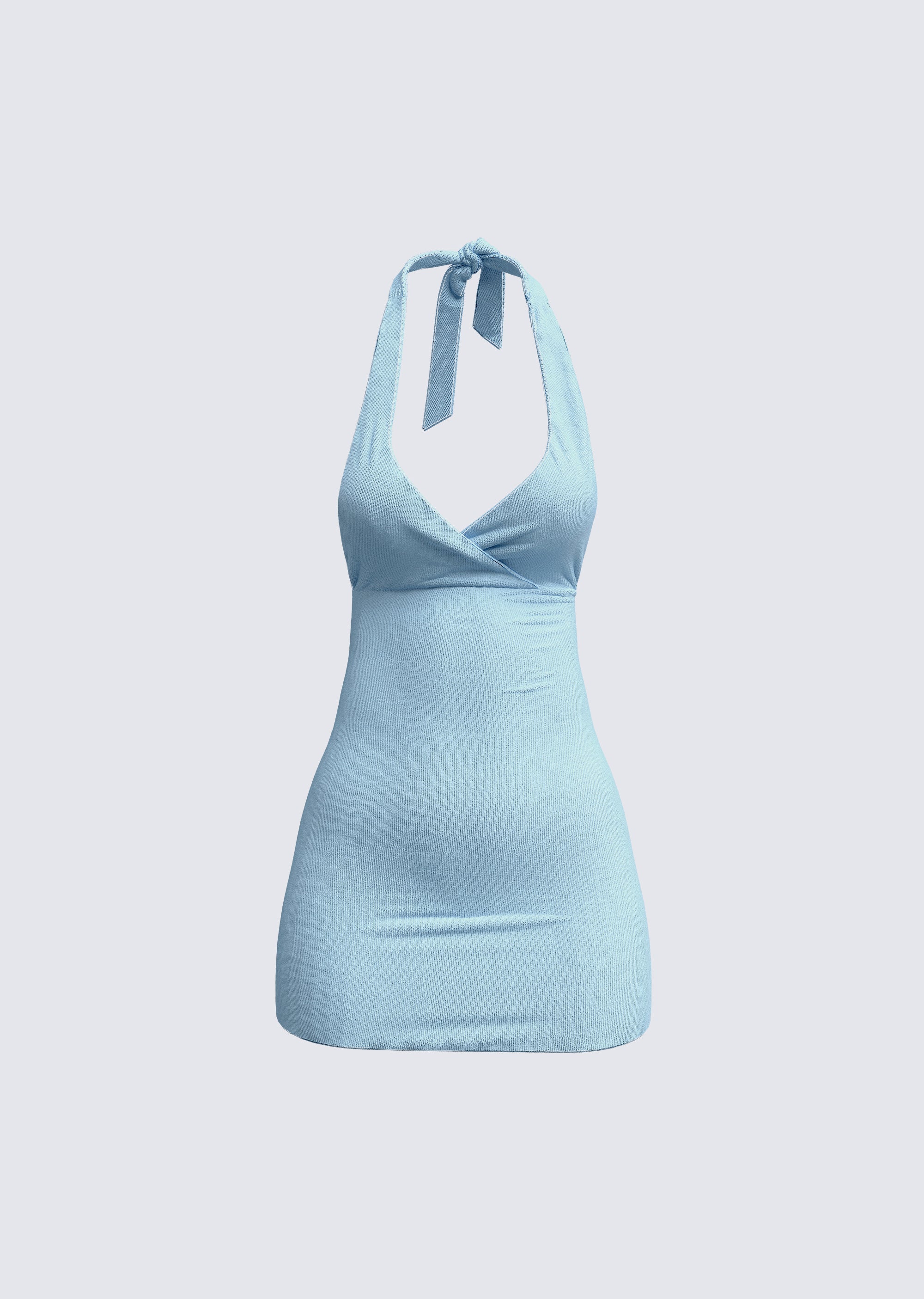 Blue Halter Mini Dress - Bodycon Tie Neck FINESSE Blue Halter Mini Dress - Bodycon Tie Neck FINESSE