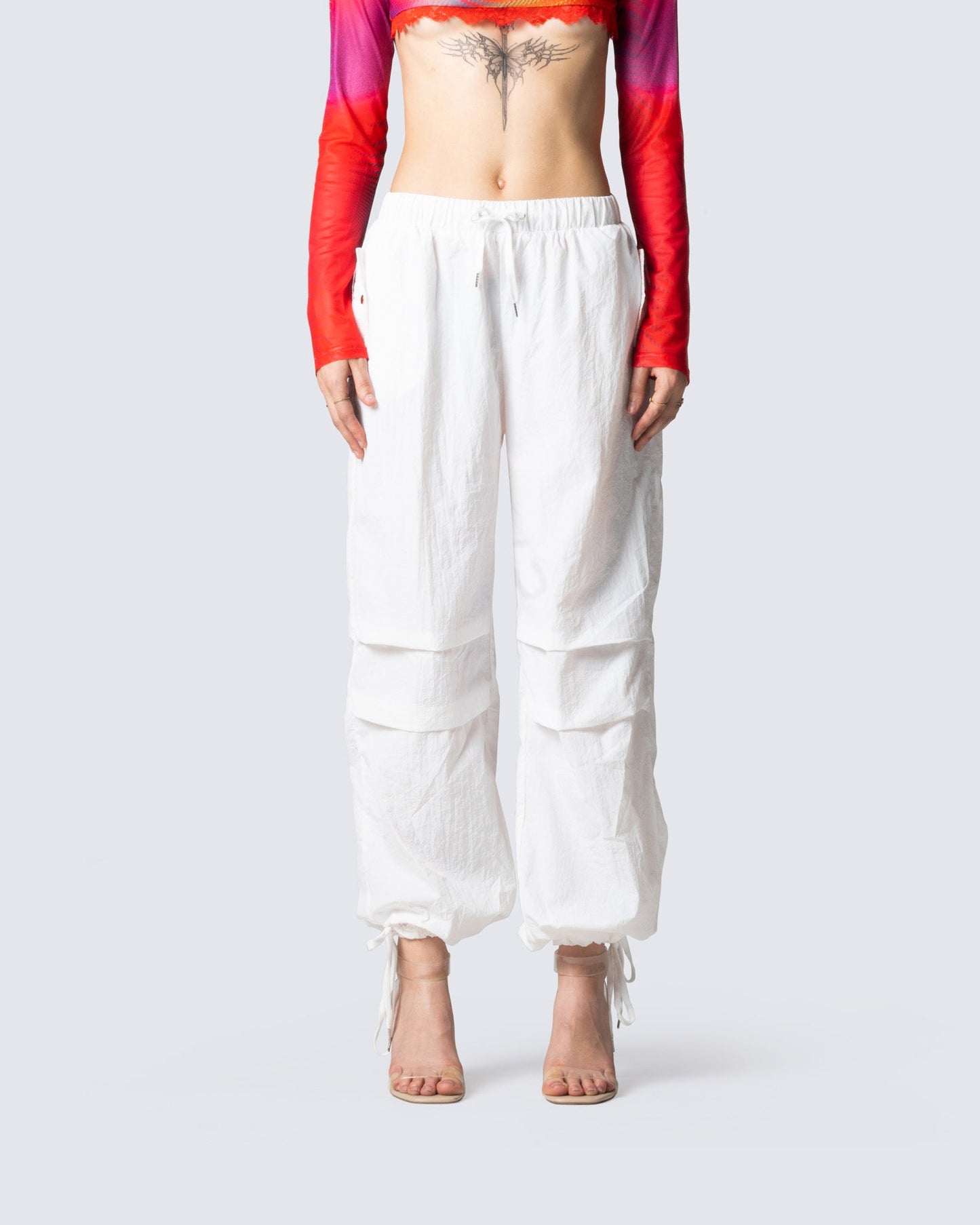 Maddox White Parachute Pant model front