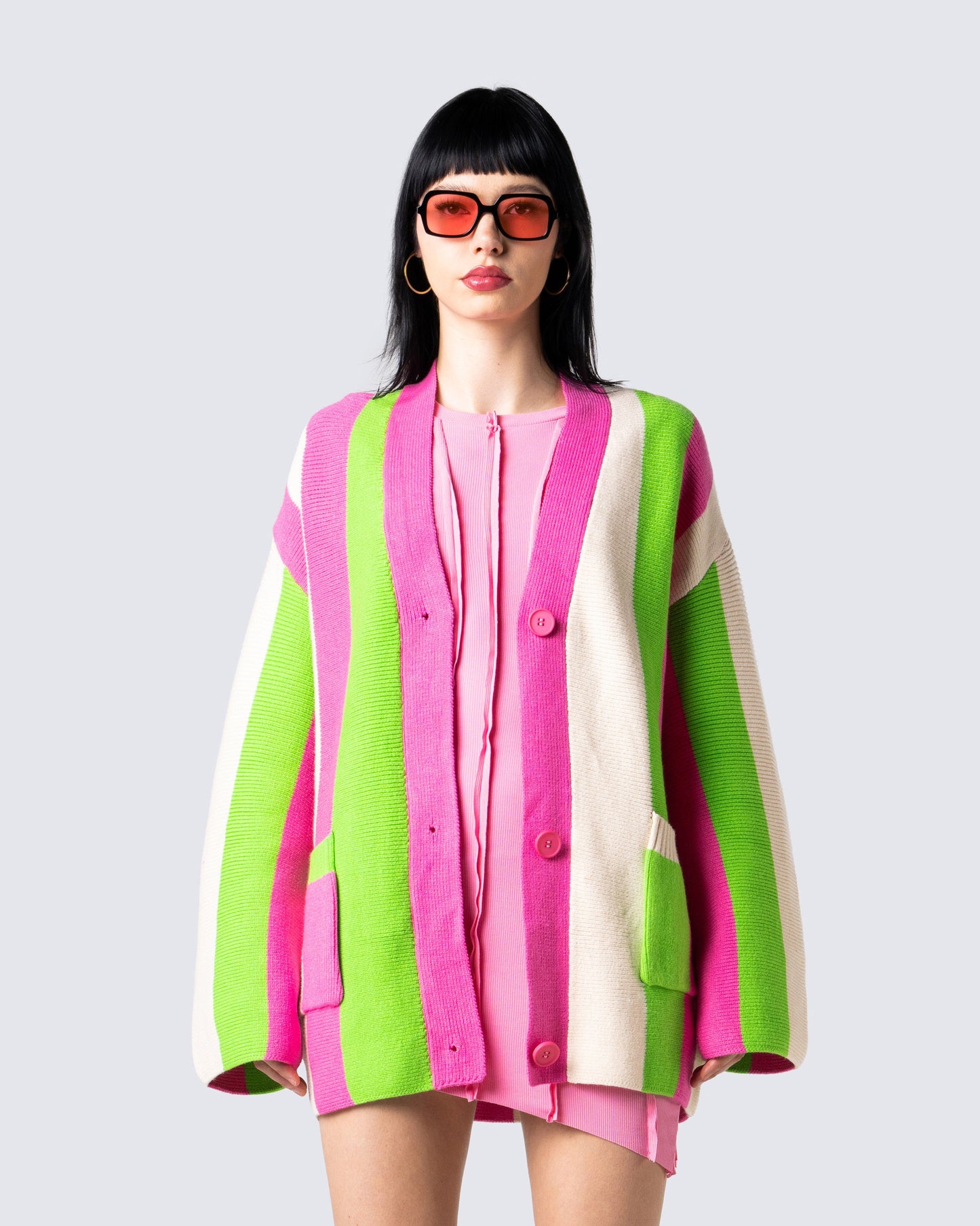 Abbie Multi Striped Cardigan model front