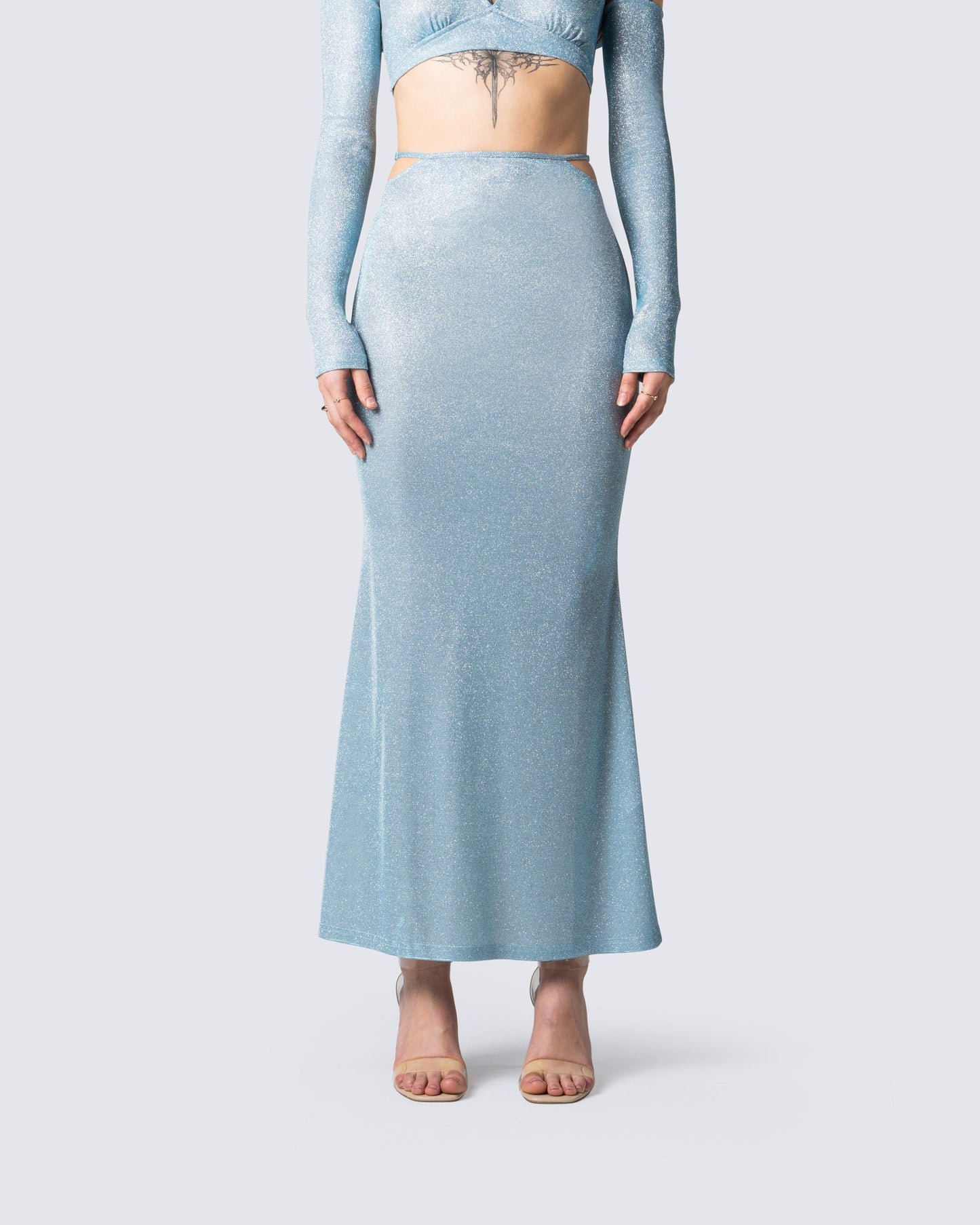 Erika Blue Maxi Skirt model front