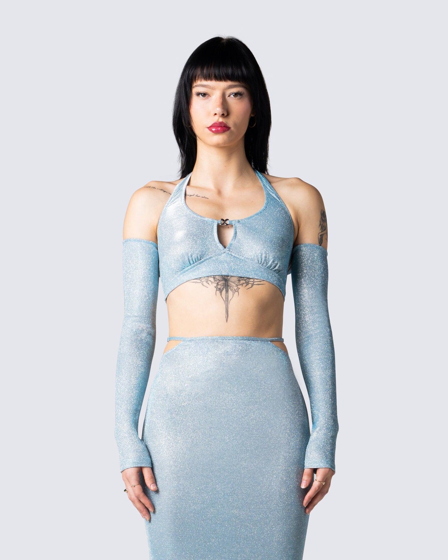 Erika Blue Long Sleeve Top & Shrug model front