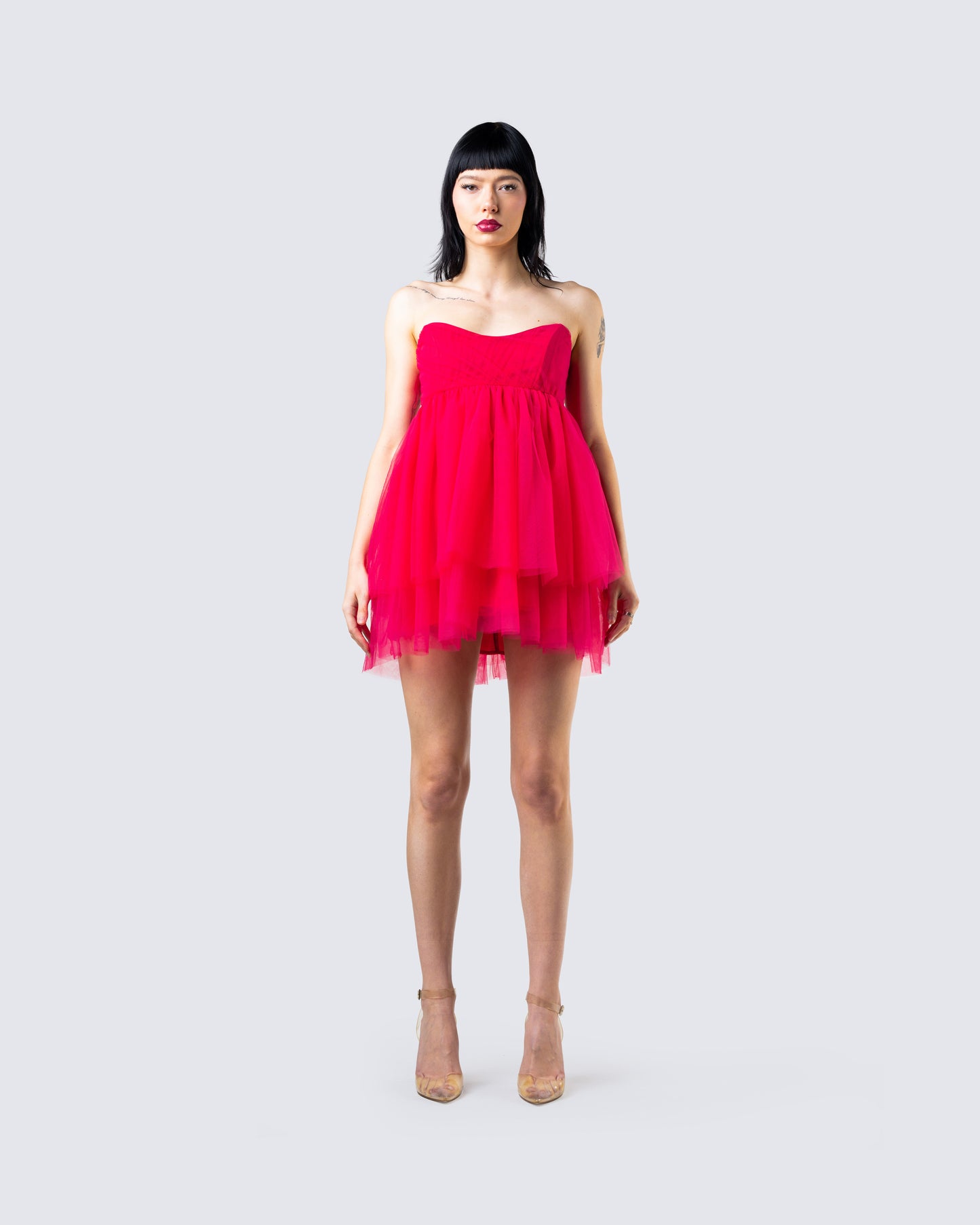 Nelly Hot Pink Tulle Mini Dress model front
