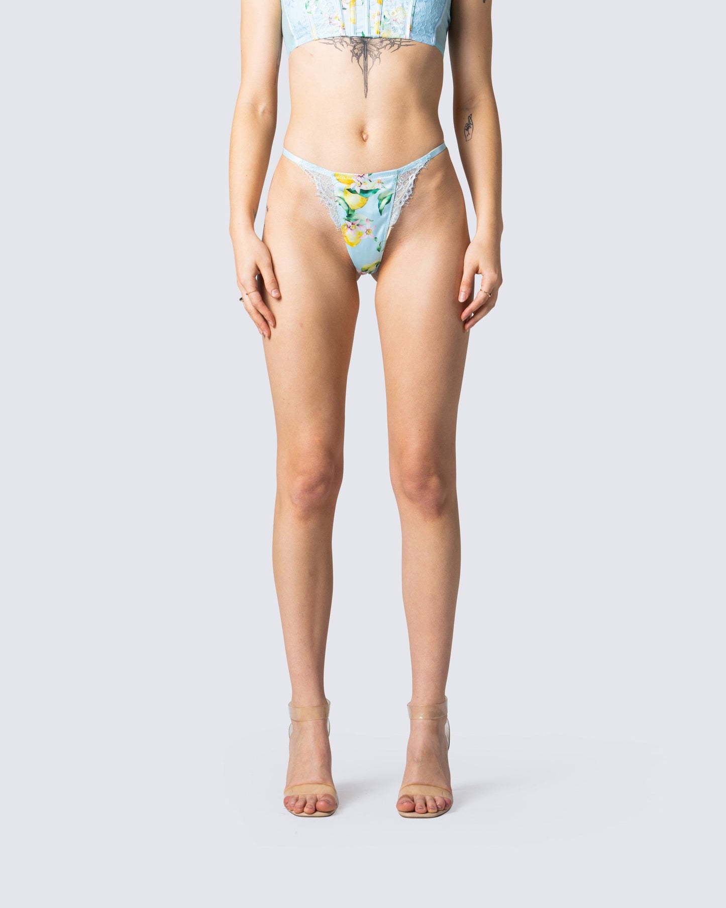 Elvie Lemon Print Lace Panty model front
