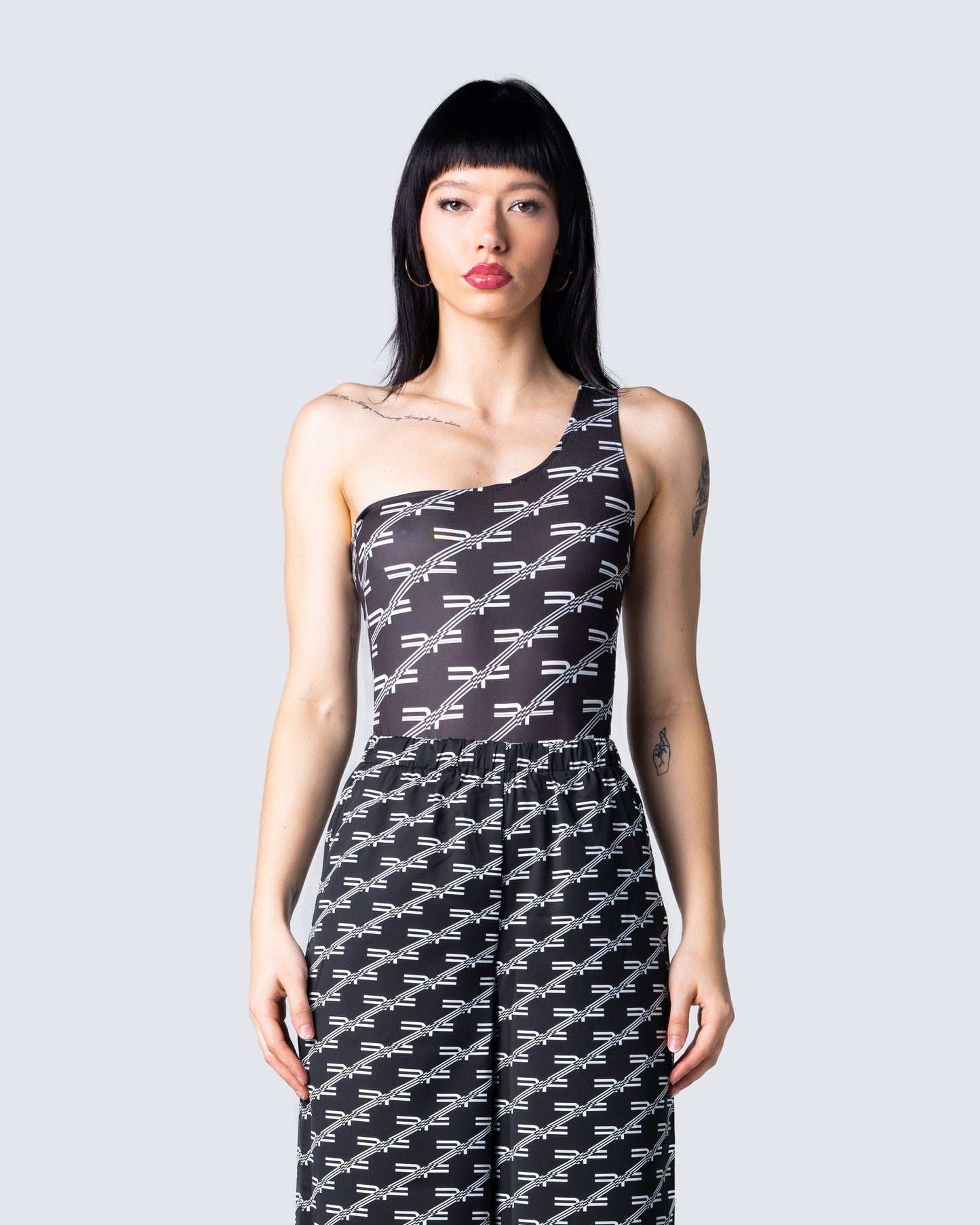Joy Logo Print Bodysuit model front