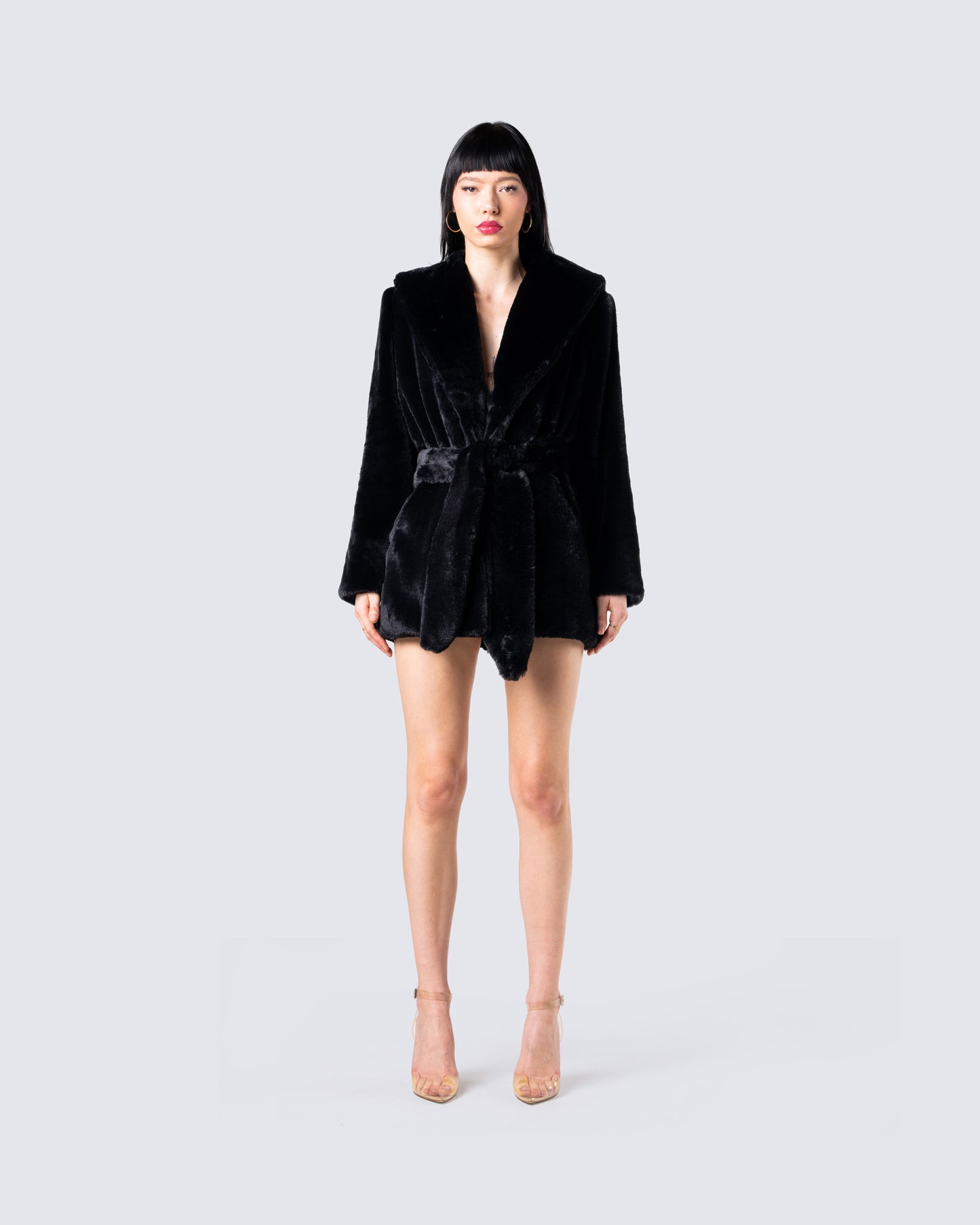 Victoria Black Fur Coat model front