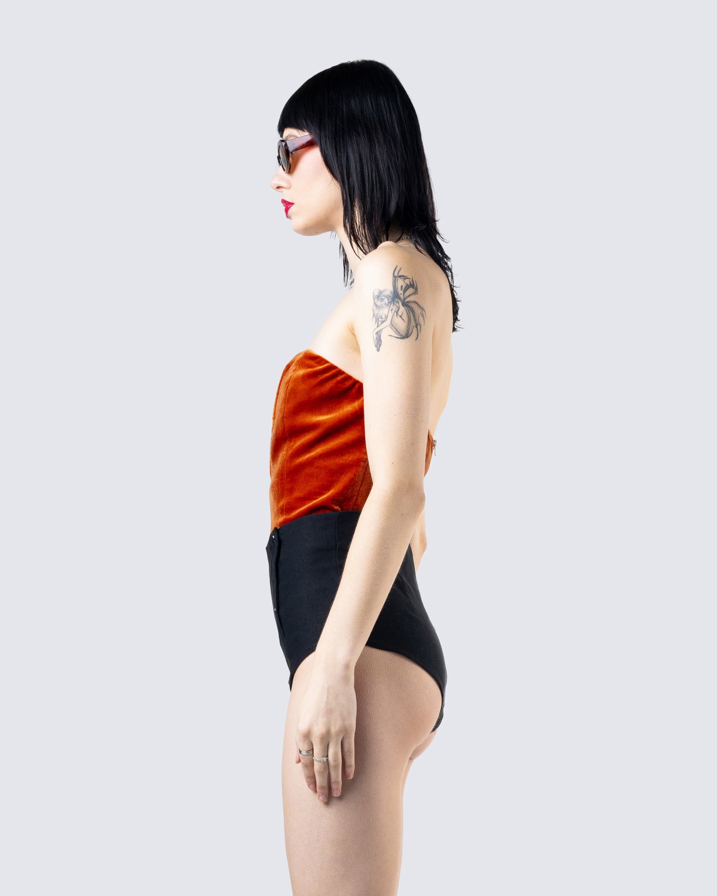 Rae Orange Velvet Strapless Top