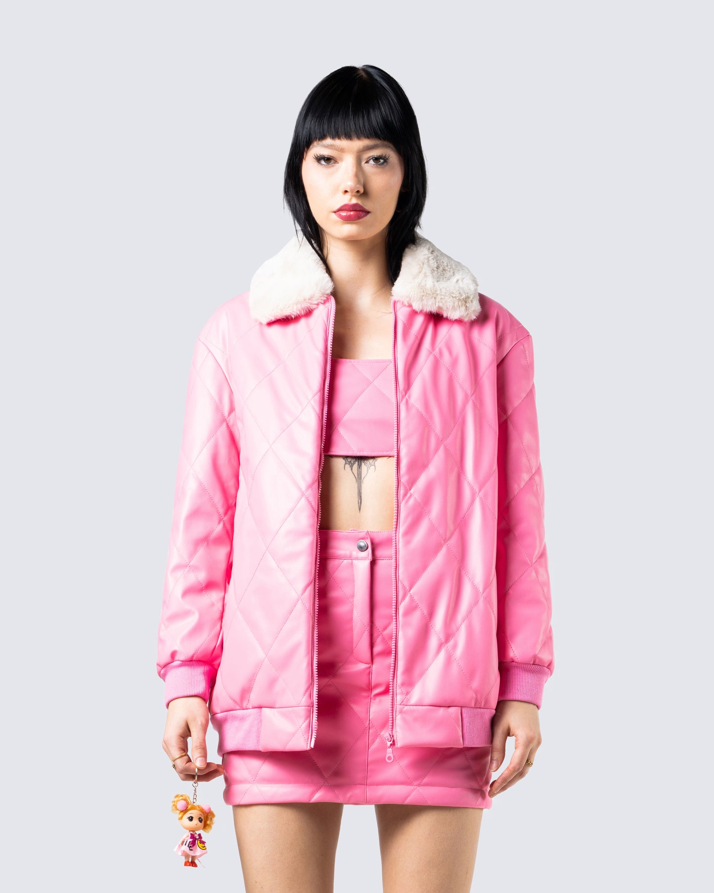 Jenna Pink Quilted Jacket model front