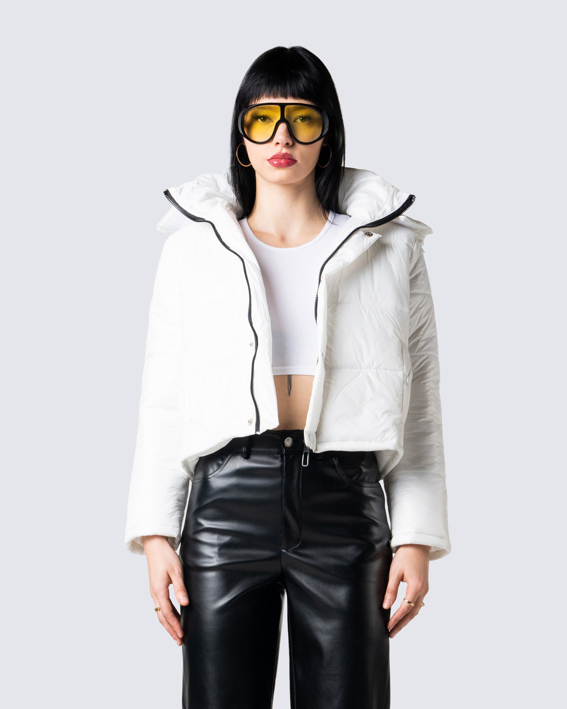 Deandra White Puffer Jacket model front