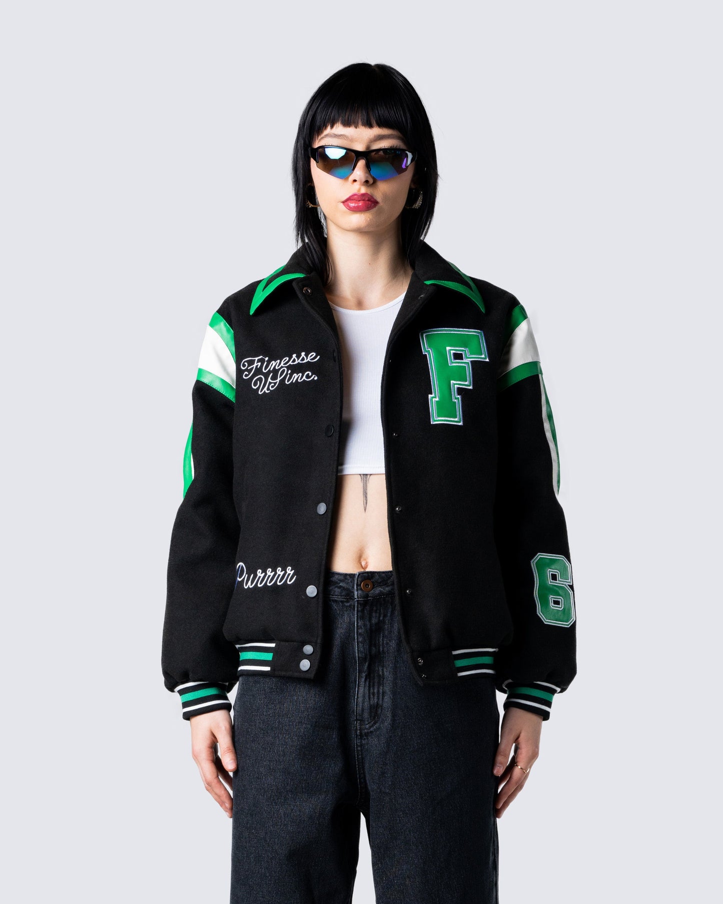 Bobby Black Varsity Jacket model front