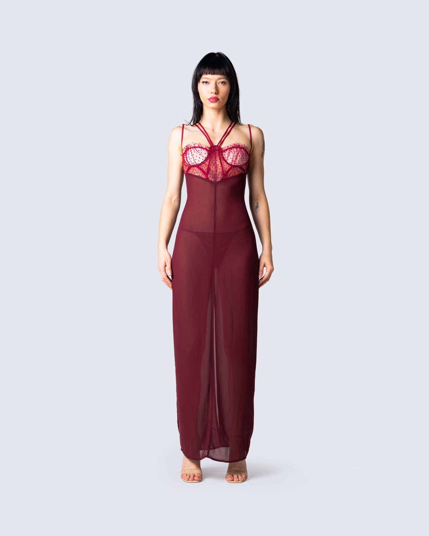 Greta Red Corset Gown model front
