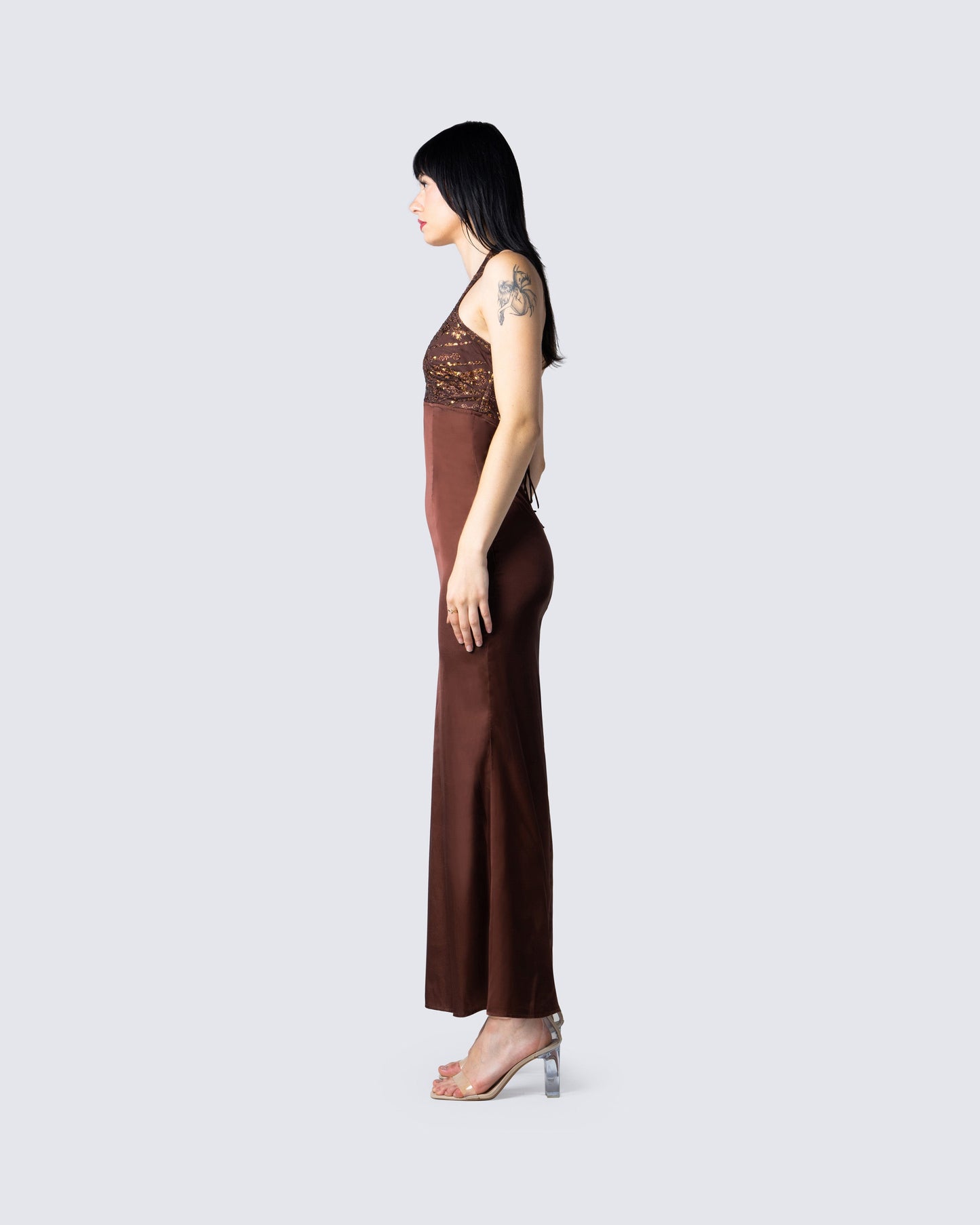 Leana Brown Halter Dress