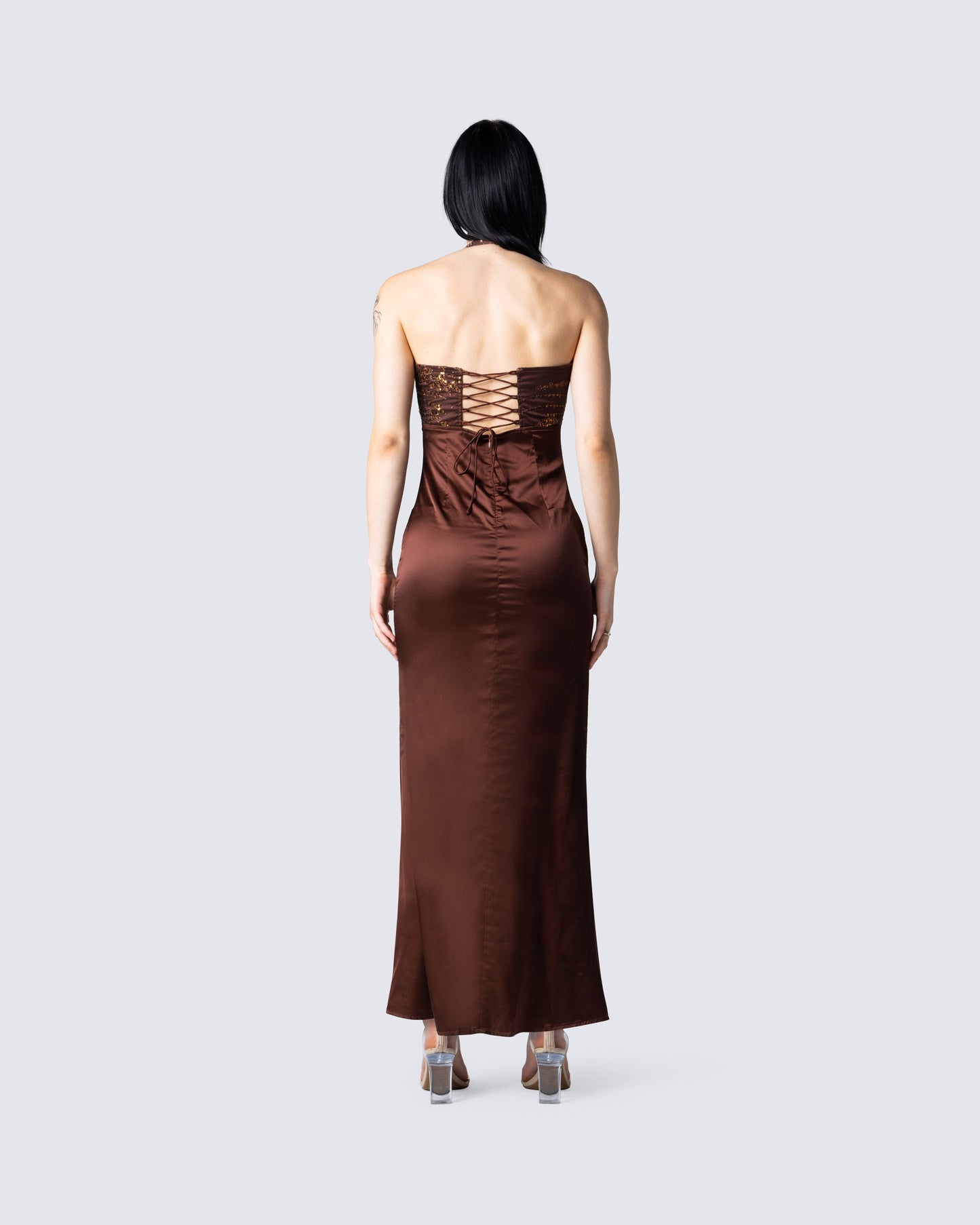 Leana Brown Halter Dress
