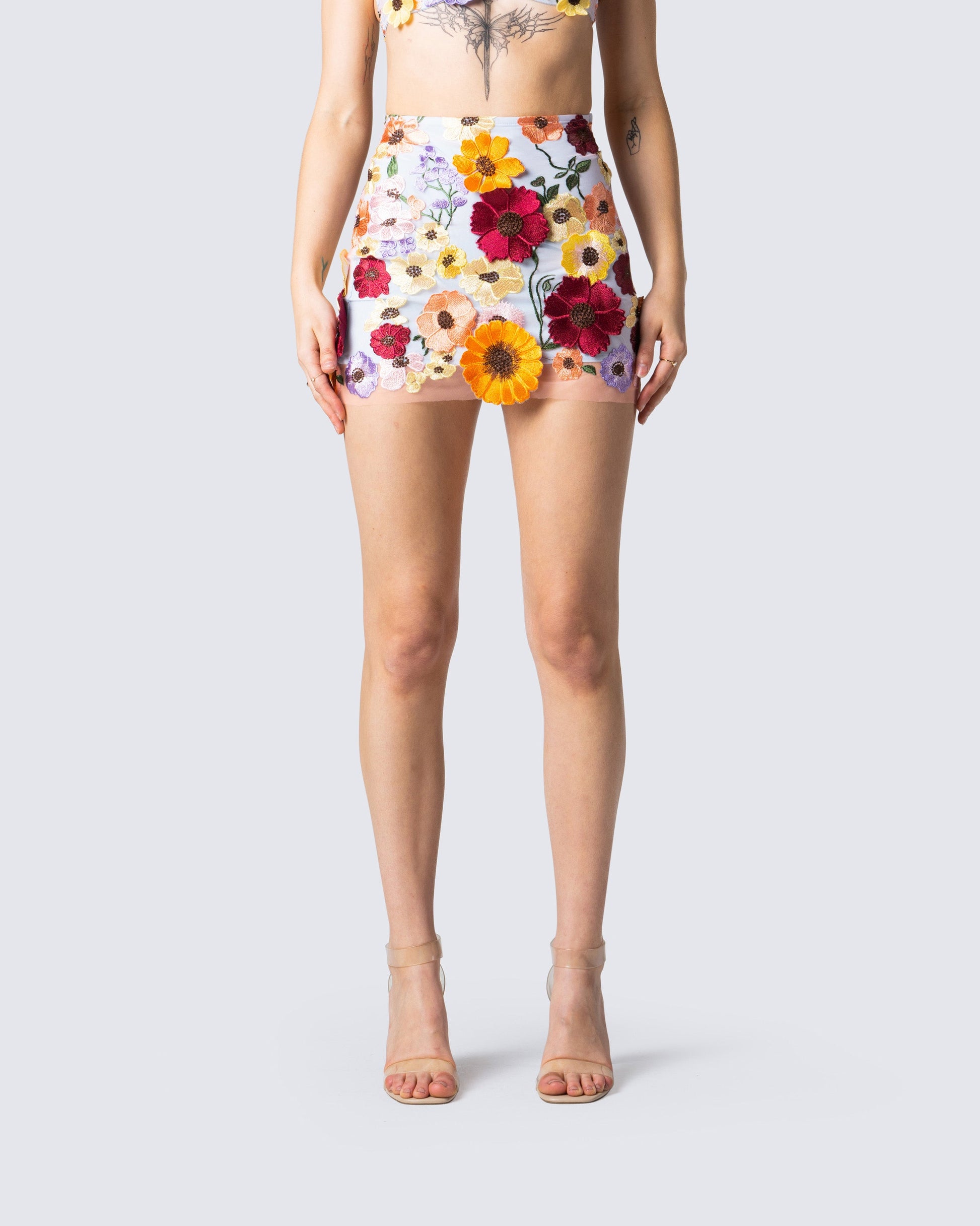 Addie Flower Mini Skirt model front