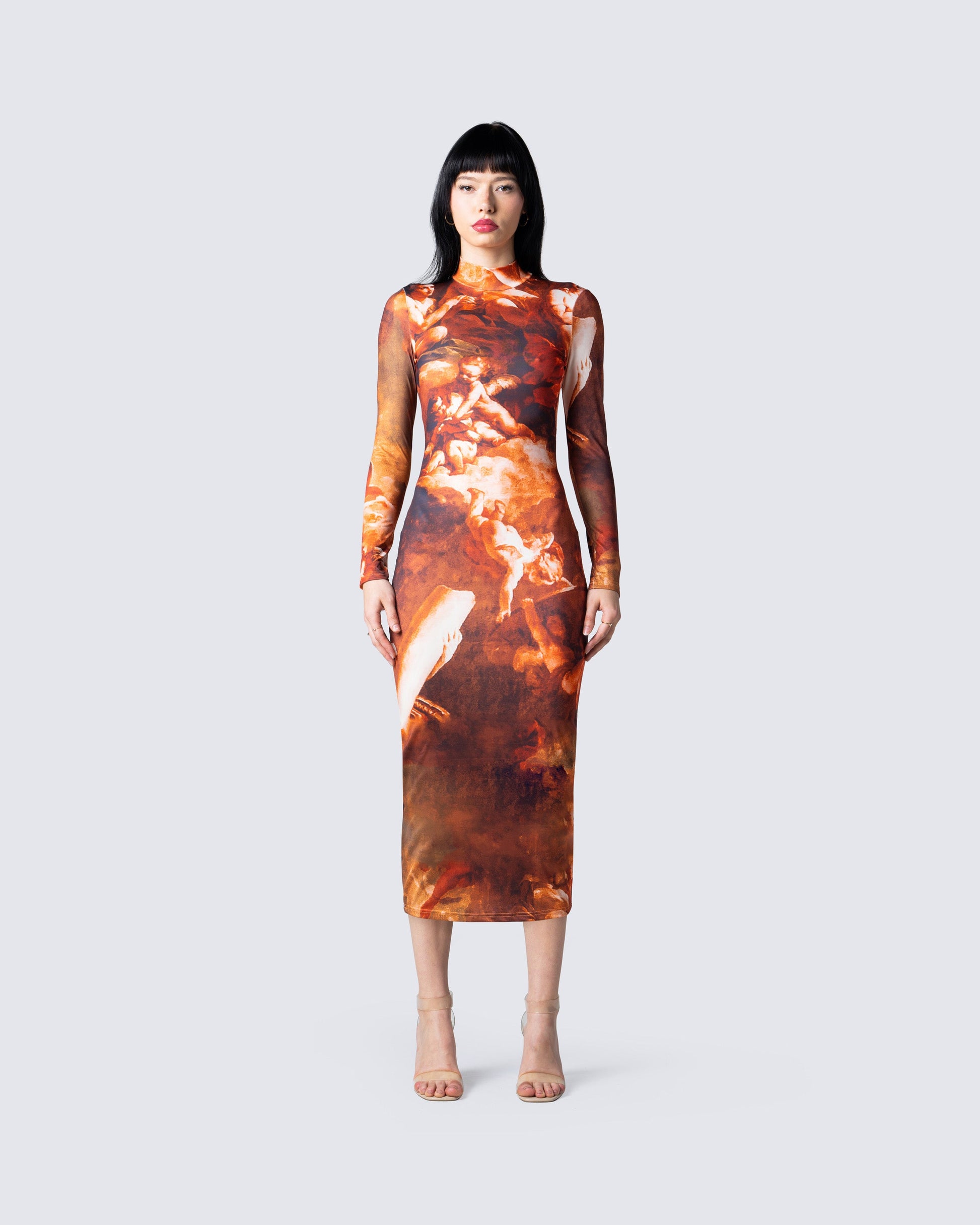 Gwen Renaissance Print Midi Dress model front