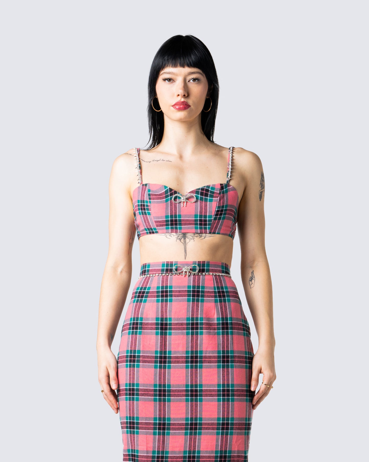 Amanda Multi Plaid Crop Top model front