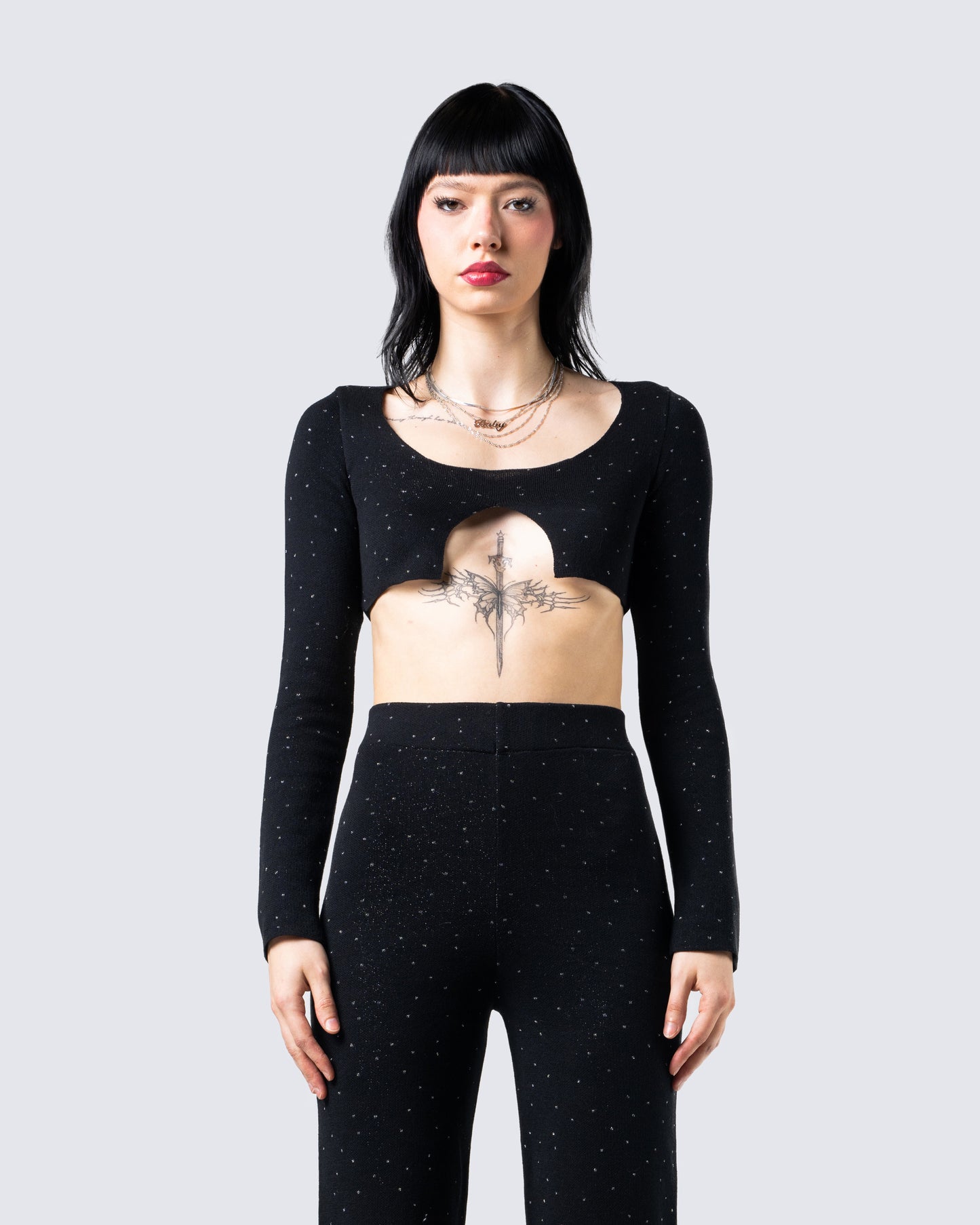 Christina Shimmer Knit Cropped Top model front