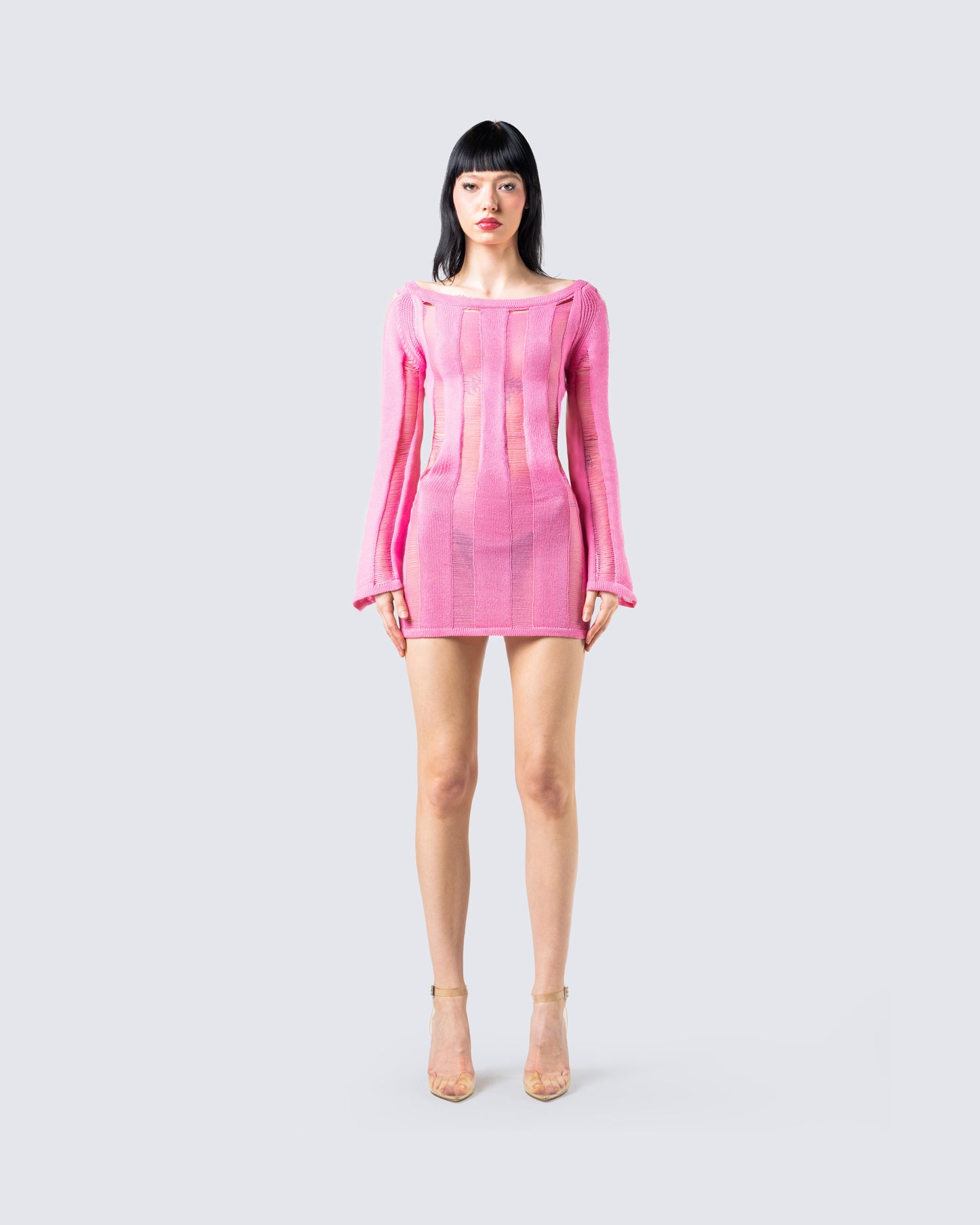 Mindy Pink Mini Dress model front