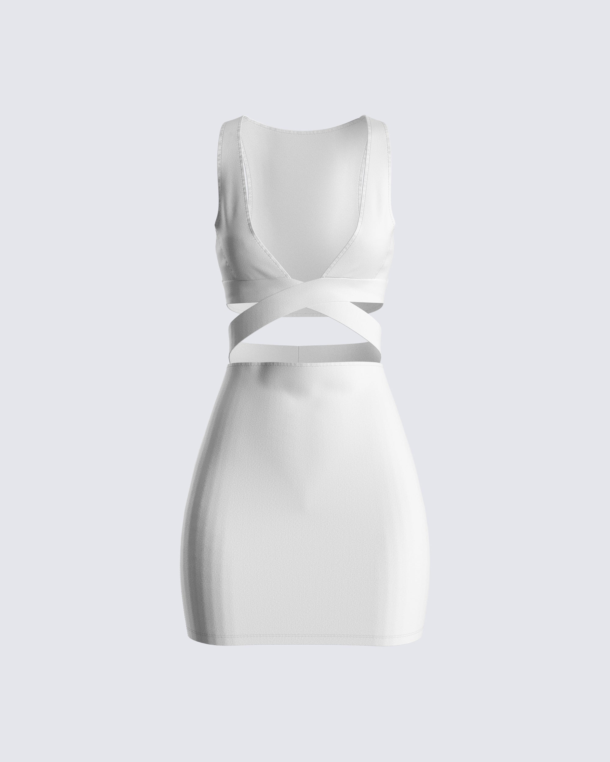 White Mini Dress - Cutout Waist Sleeveless FINESSE White Mini Dress - Cutout Waist Sleeveless FINESSE