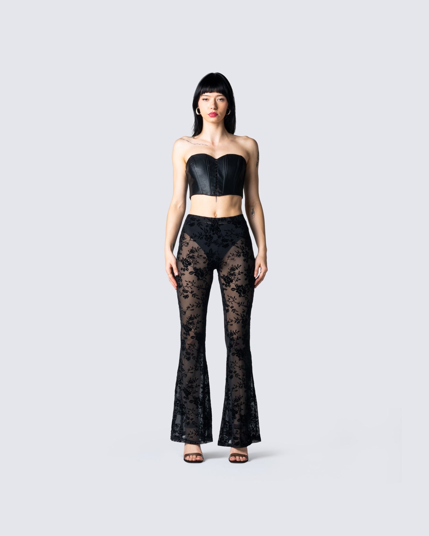 Jonas Black Sheer Flocked Pant model front