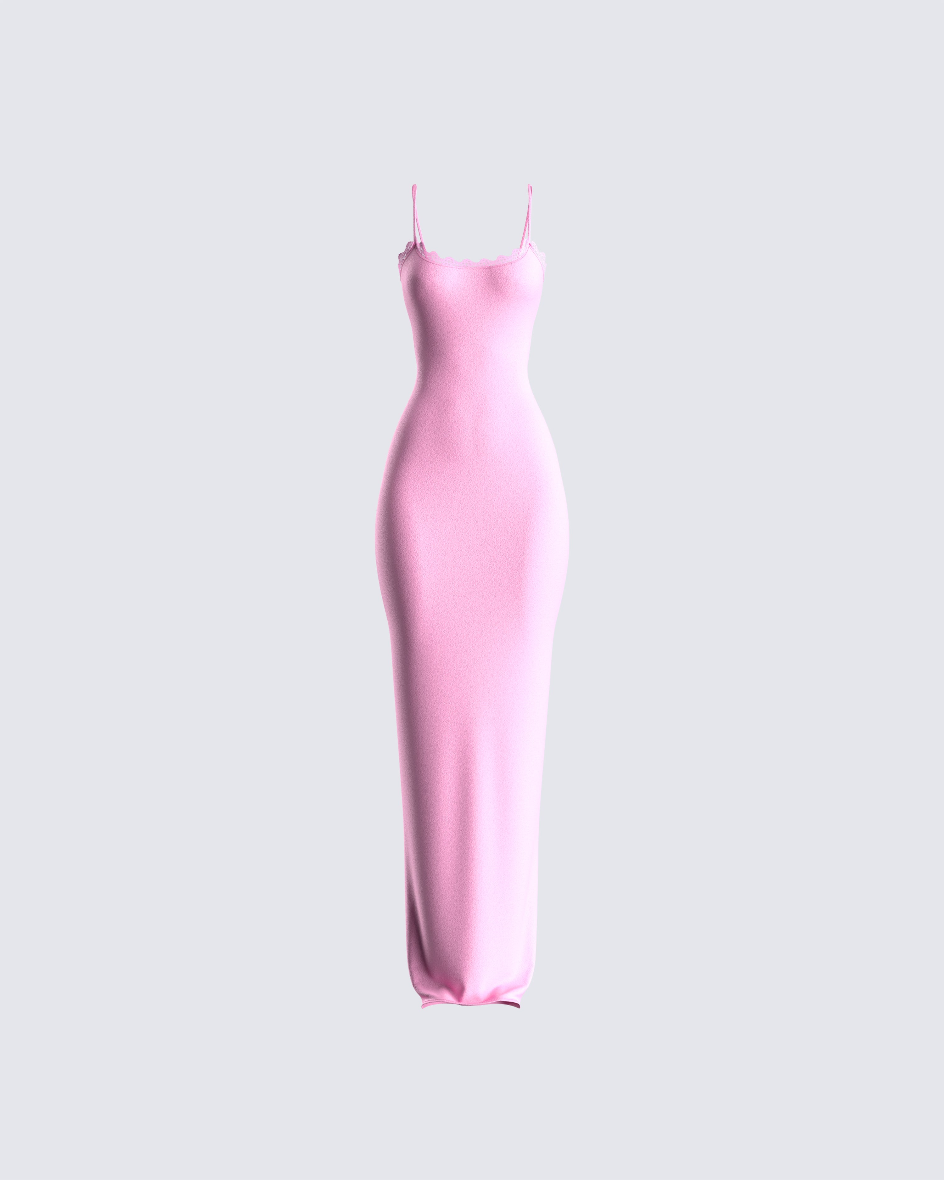 Pink Bodycon Maxi Dress - Spaghetti Strap Slinky Xs Pink Bodycon Maxi Dress - Spaghetti Strap Slinky Xs