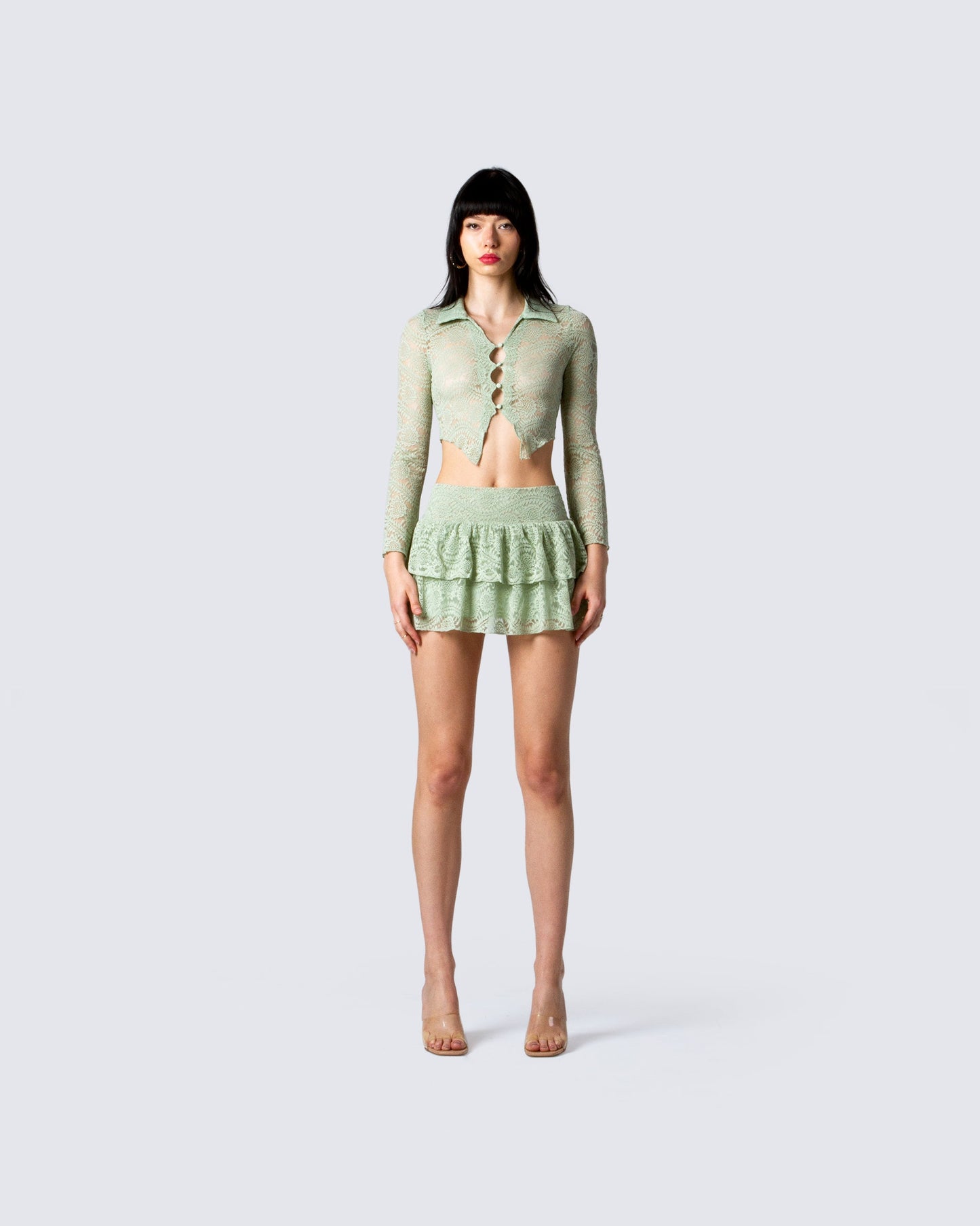 Mia Sage Stretch Lace Top