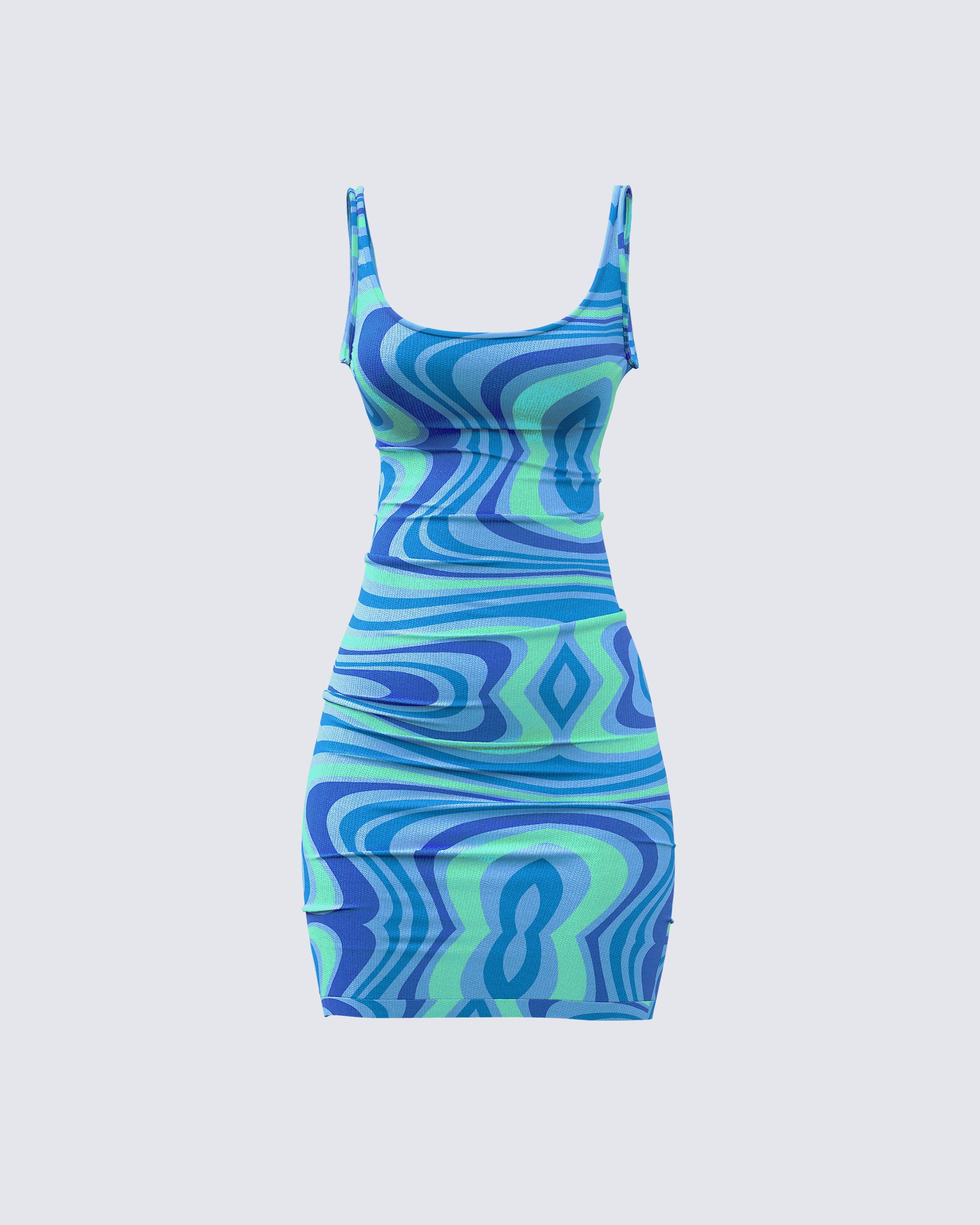Blue Green Swirl Print Mini Dress - Bodycon Tank FINESSE Blue Green Swirl Print Mini Dress - Bodycon Tank FINESSE