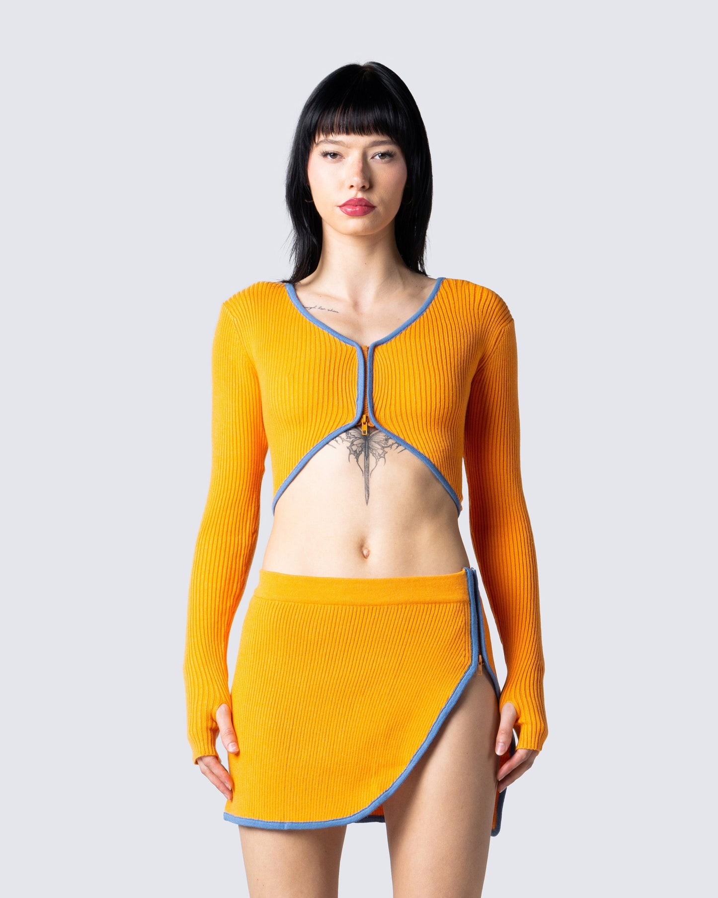 Riley Orange Long Sleeve Top model front