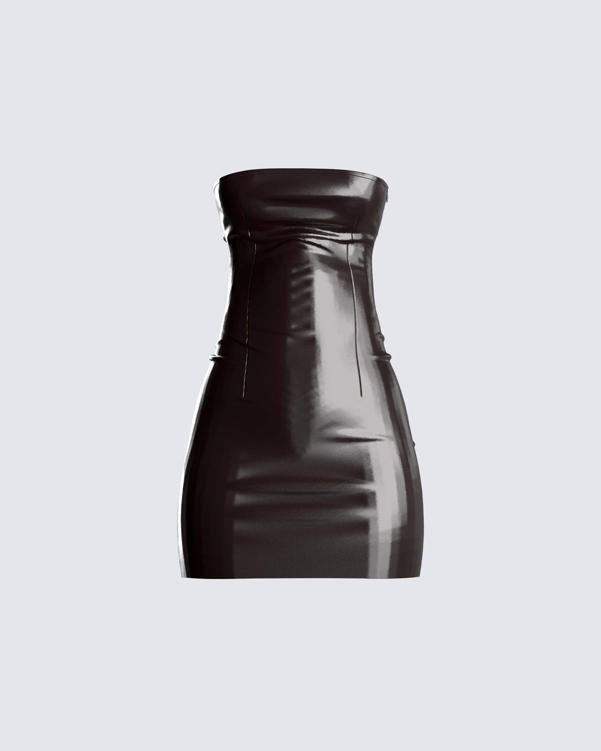 Brown Vegan Leather Mini Dress - Strapless Bodycon FINESSE Brown Vegan Leather Mini Dress - Strapless Bodycon FINESSE