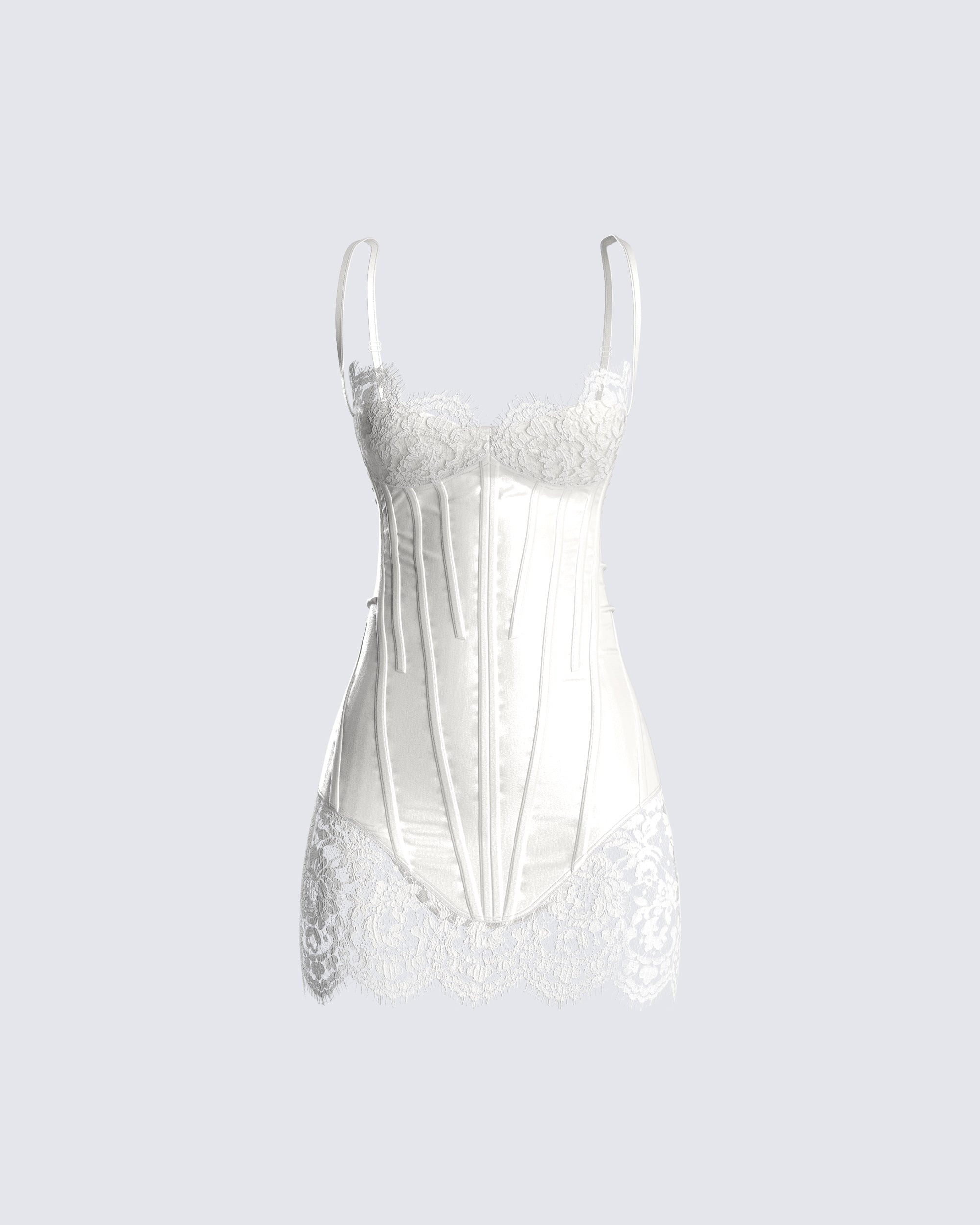 White Corset Mini Dress - Lace Trim Bustier 3X White Corset Mini Dress - Lace Trim Bustier 3X