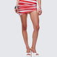 Risa Red Stripe Asymmetric Ruched Mini Skirt
