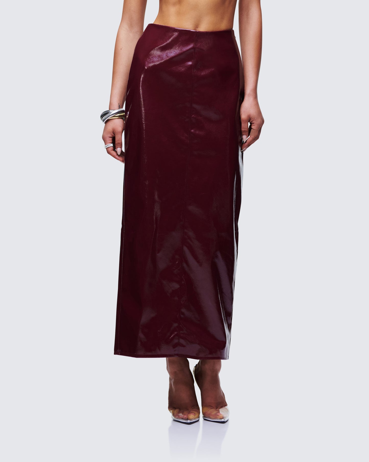 Matilde Plum Vegan Leather Pencil Midi Skirt