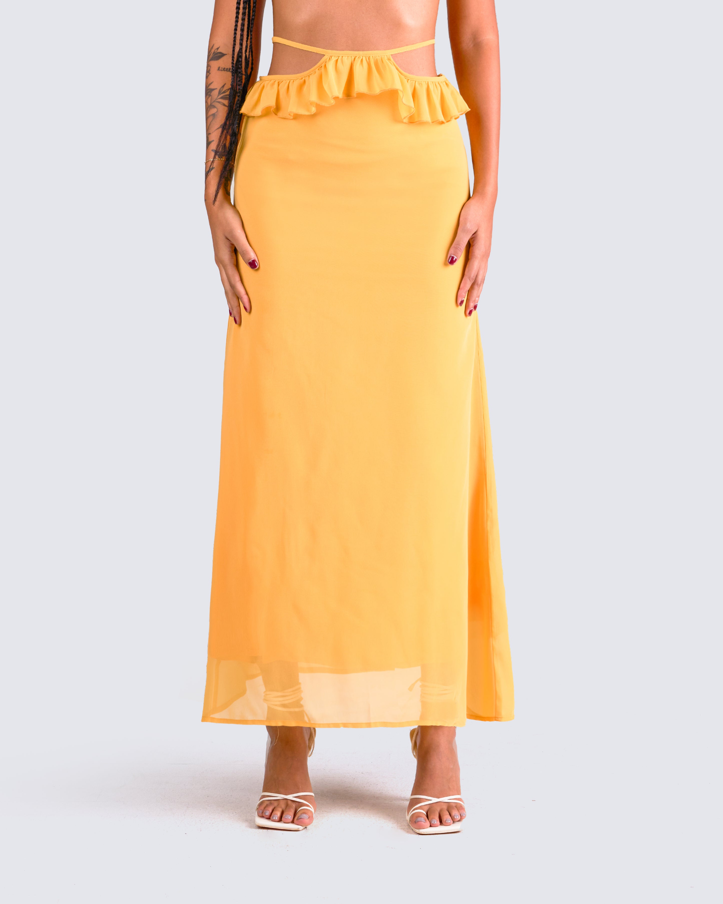 Lyra Yellow Ruffle Maxi Skirt – FINESSE