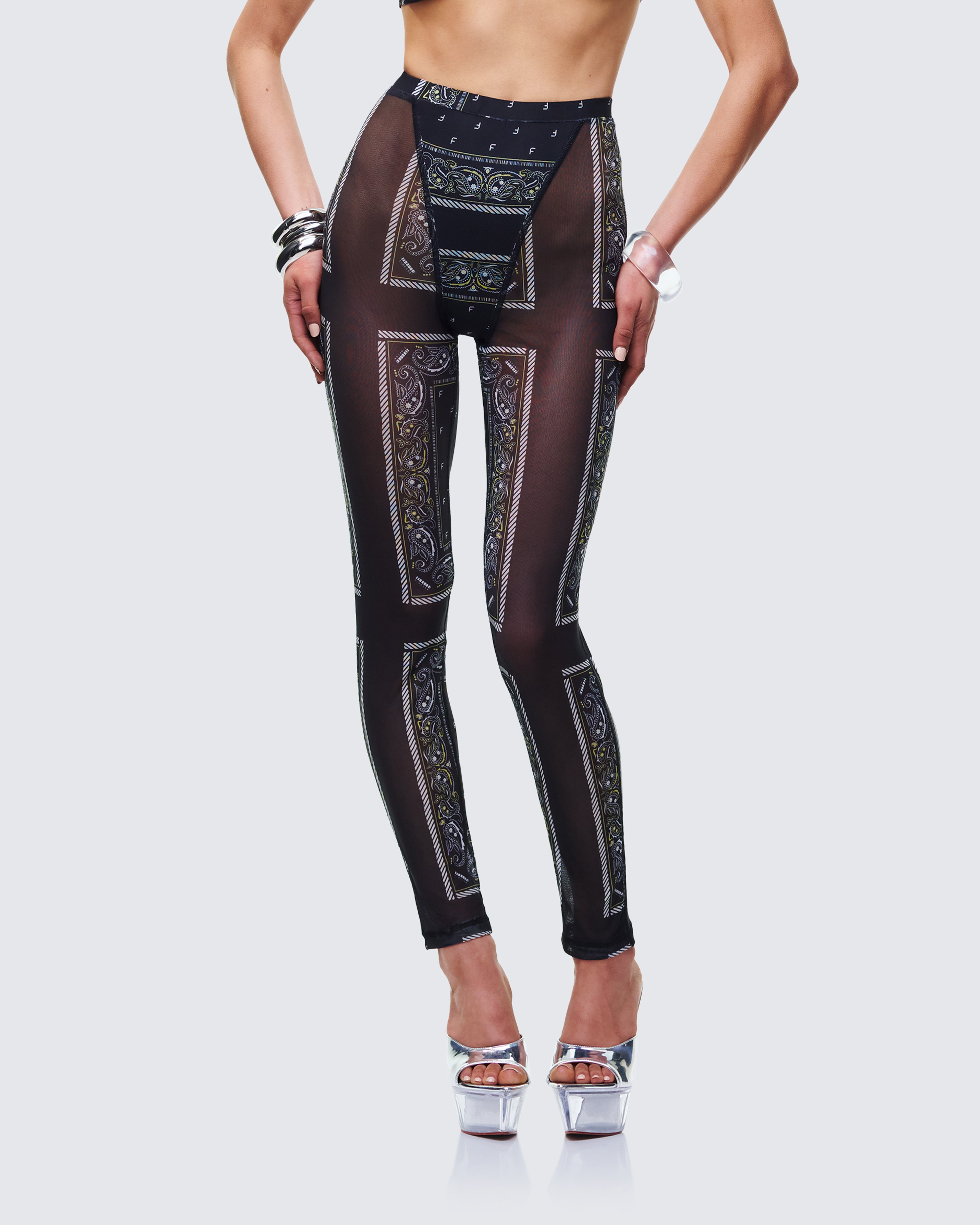 Black Bandana Print Mesh Leggings - Sheer Panel – FINESSE