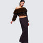 Nadi Brown Faux Fur Off Shoulder Top