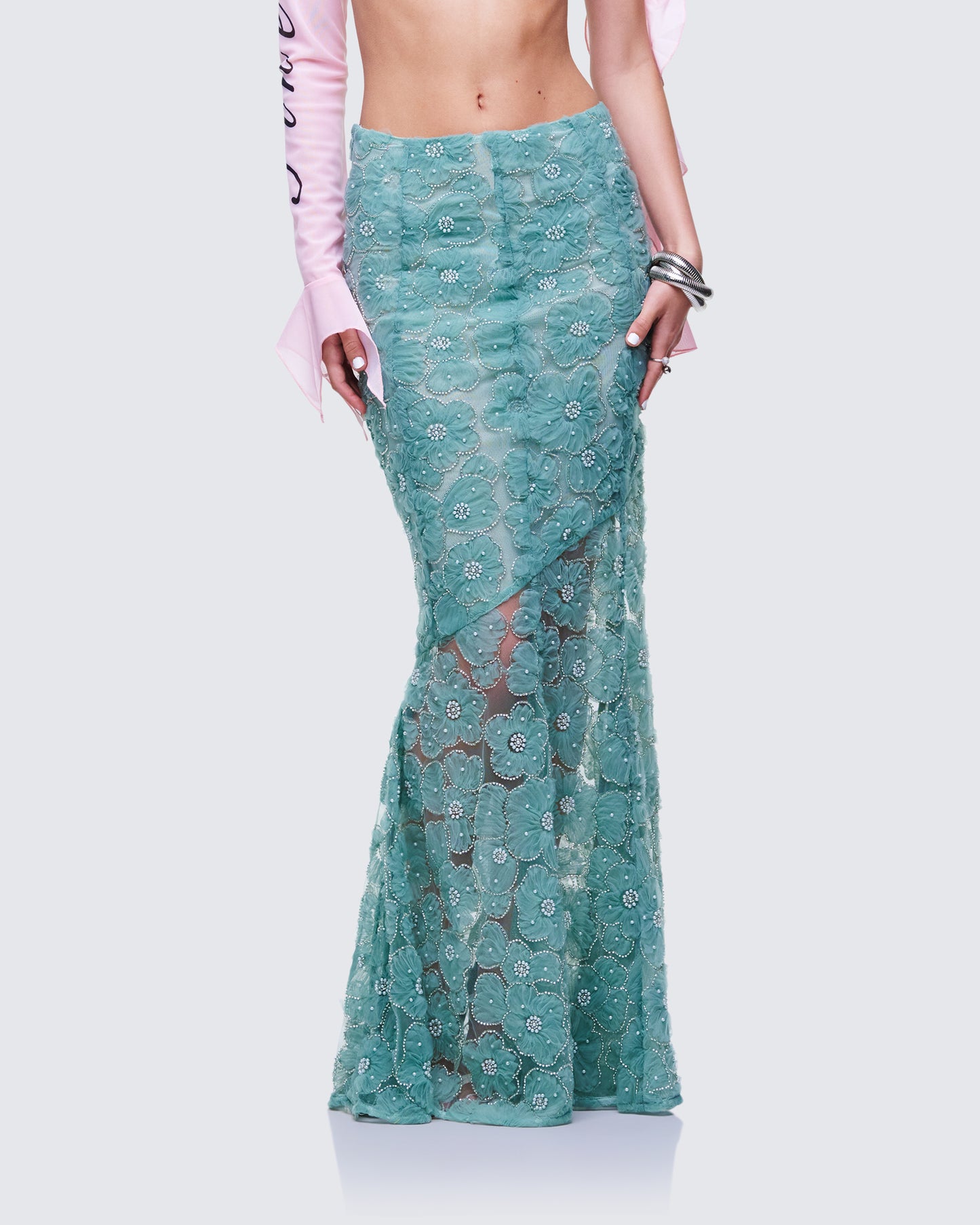 Delancy Blue Embroidered Midi Skirt