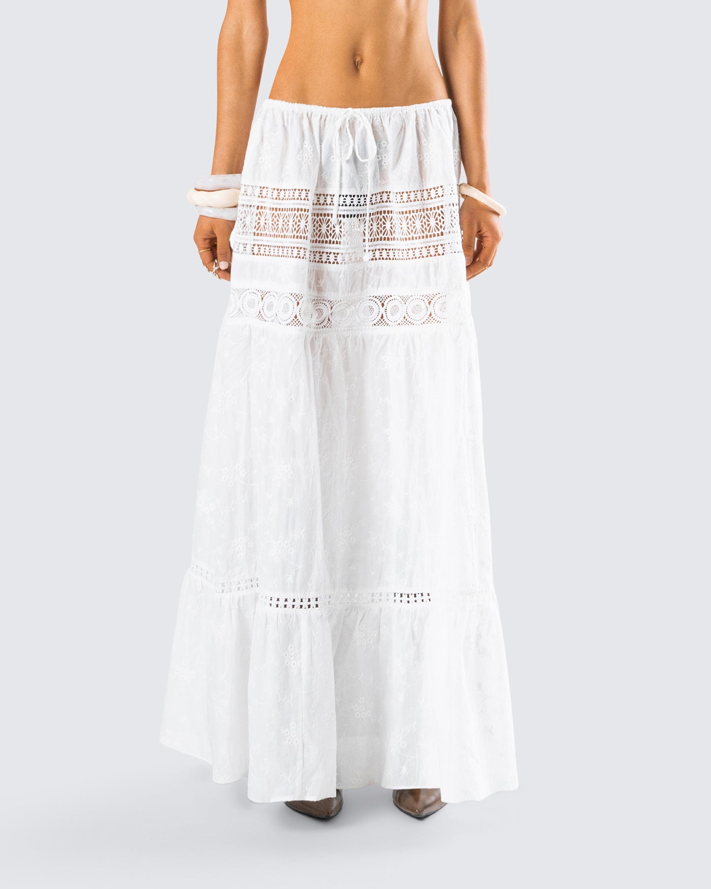 Rue White Cotton Floral Maxi Skirt