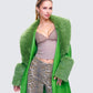 Chlo Green Faux Leather Fur Trim Coat