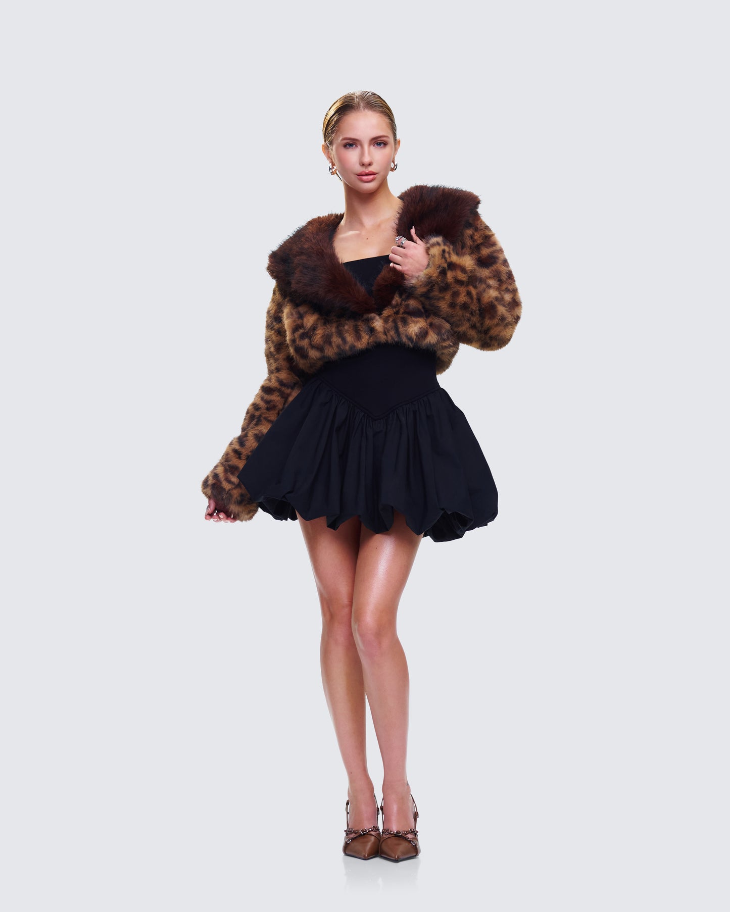 Kenza Brown Faux Leopard Fur Jacket