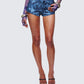 Meili Blue Fused Lace Mini Shorts